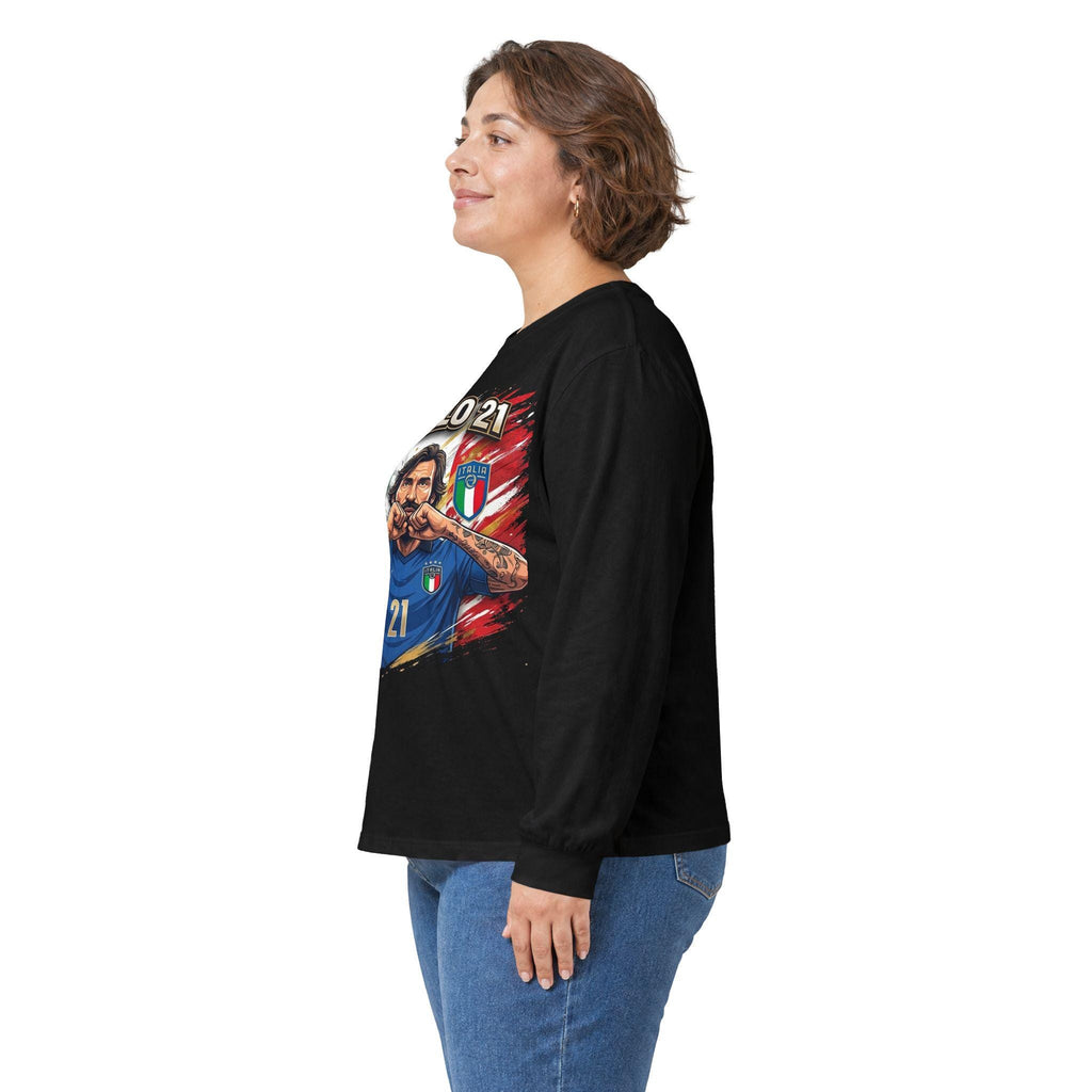 Pirlo 21 Italy Soccer Player Long Sleeve Tee | Italian Football legend Pirlo Jersey