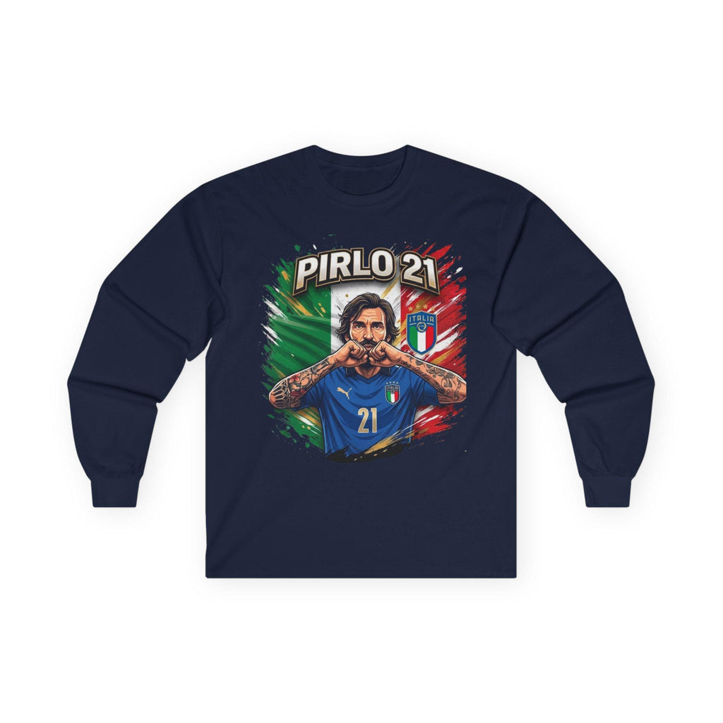 Pirlo 21 Italy Soccer Player Long Sleeve Tee | Italian Football legend Pirlo Jersey