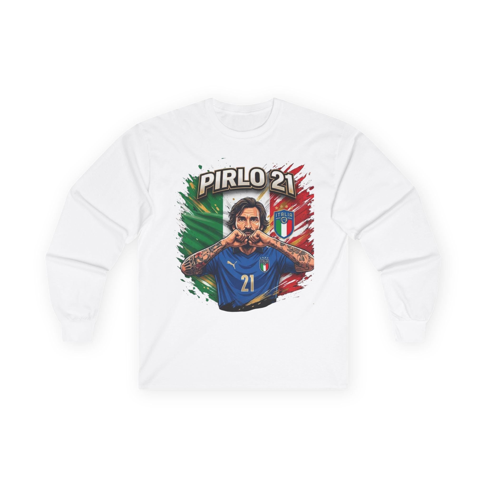 Pirlo 21 Italy Soccer Player Long Sleeve Tee | Italian Football legend Pirlo Jersey
