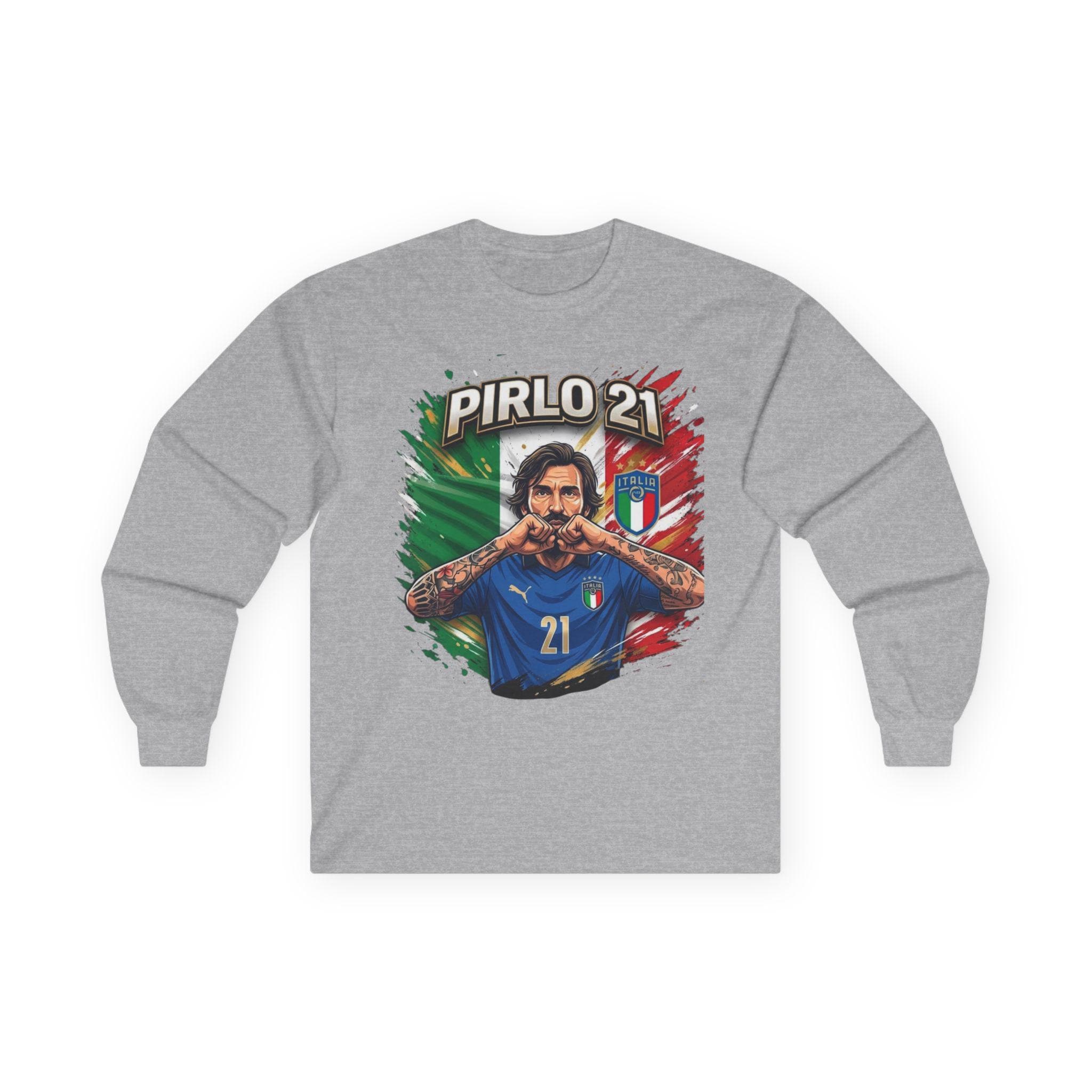 Pirlo 21 Italy Soccer Player Long Sleeve Tee | Italian Football legend Pirlo Jersey