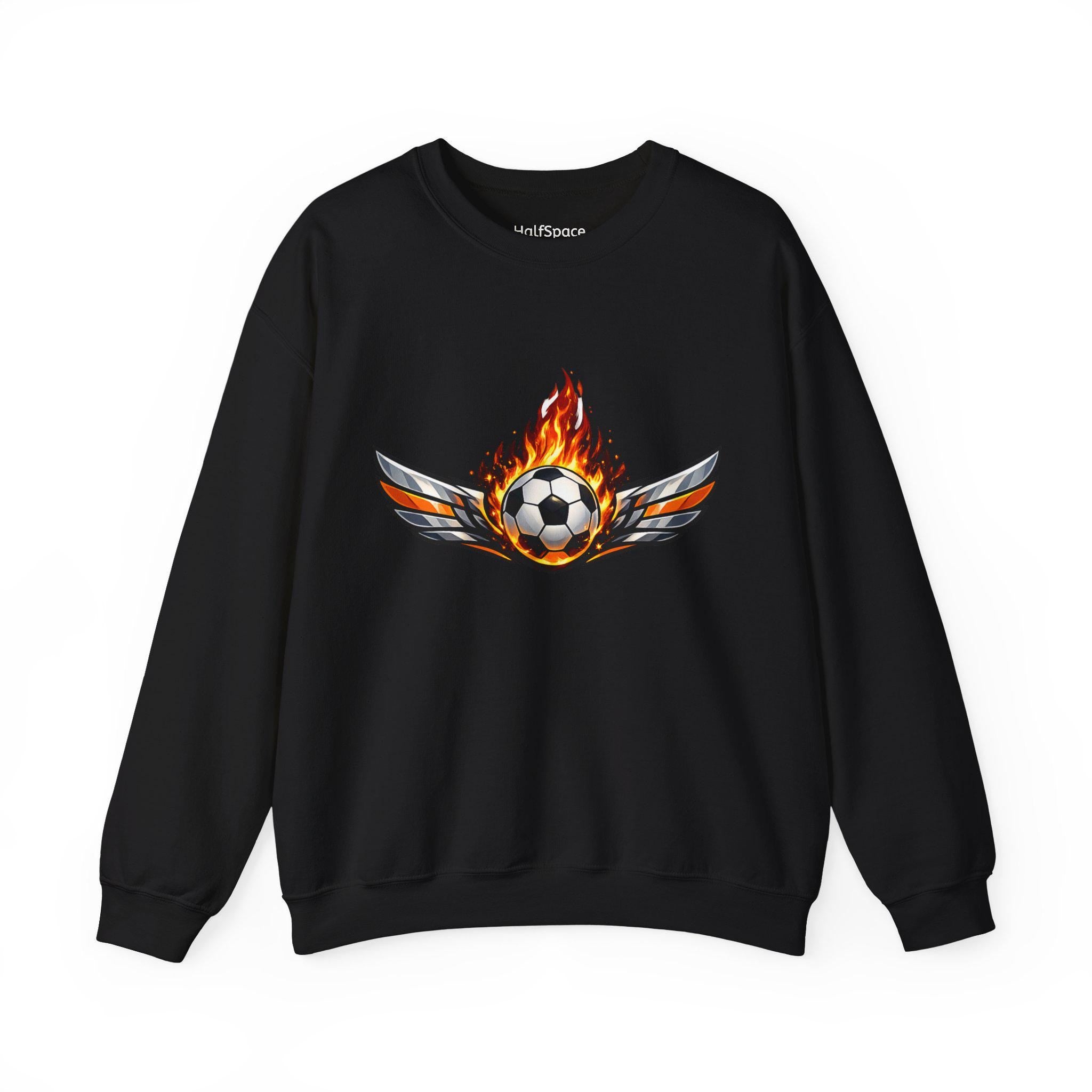 Flaming Soccer Ball Wings sweatshirt | Sports Graphic Crewneck | Minimal Streetwear