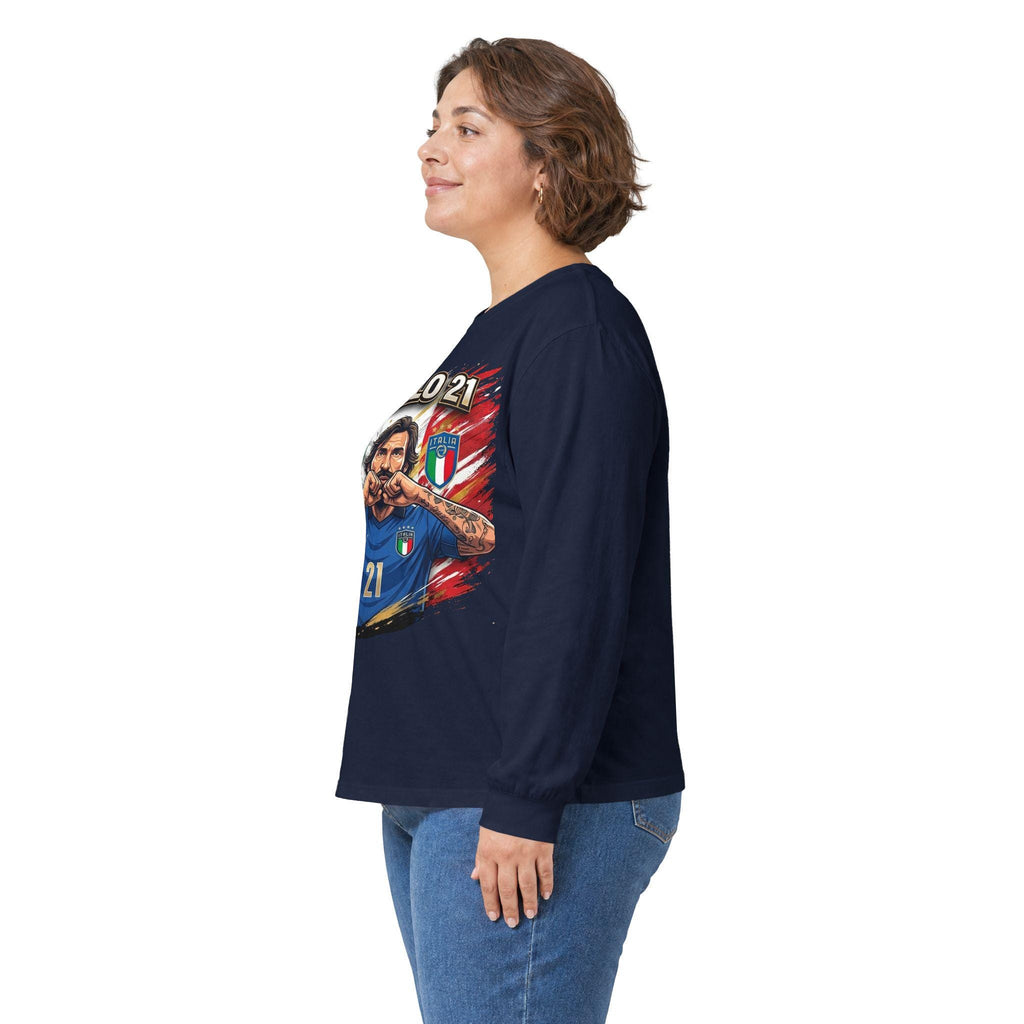 Pirlo 21 Italy Soccer Player Long Sleeve Tee | Italian Football legend Pirlo Jersey