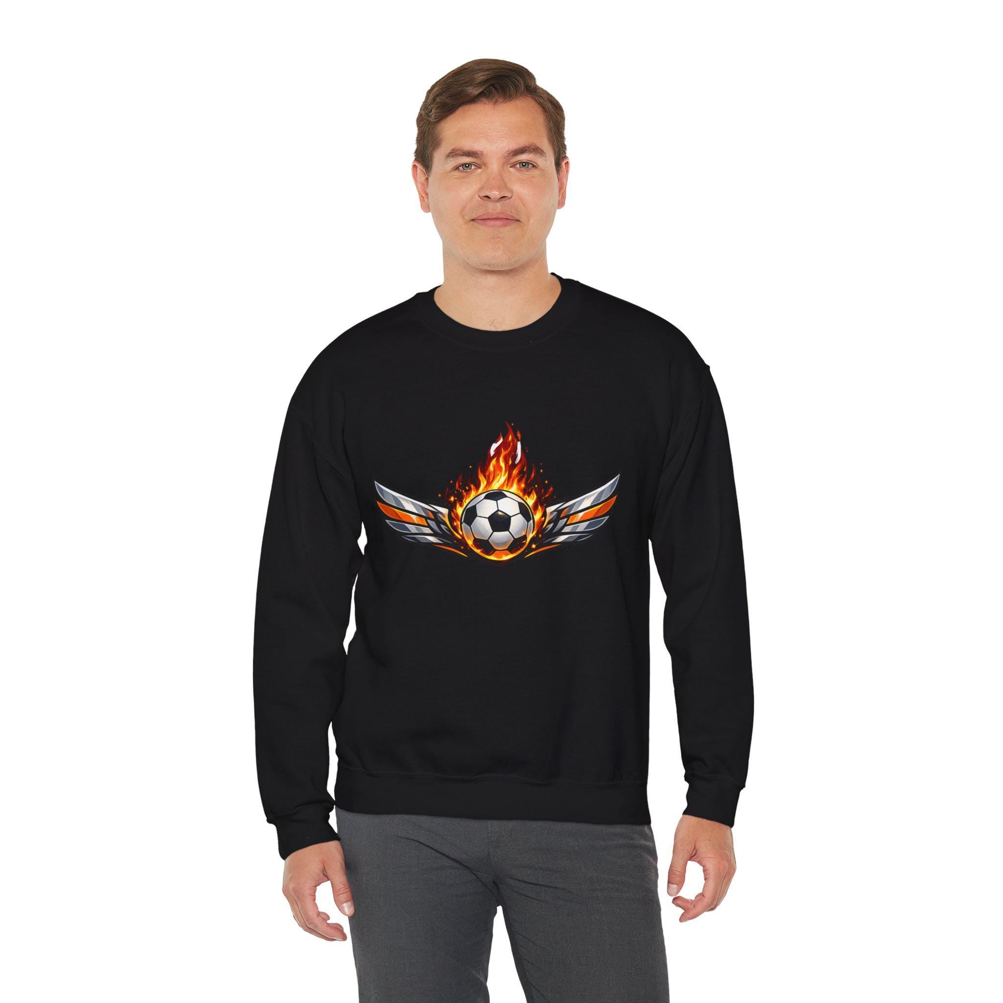 Flaming Soccer Ball Wings sweatshirt | Sports Graphic Crewneck | Minimal Streetwear