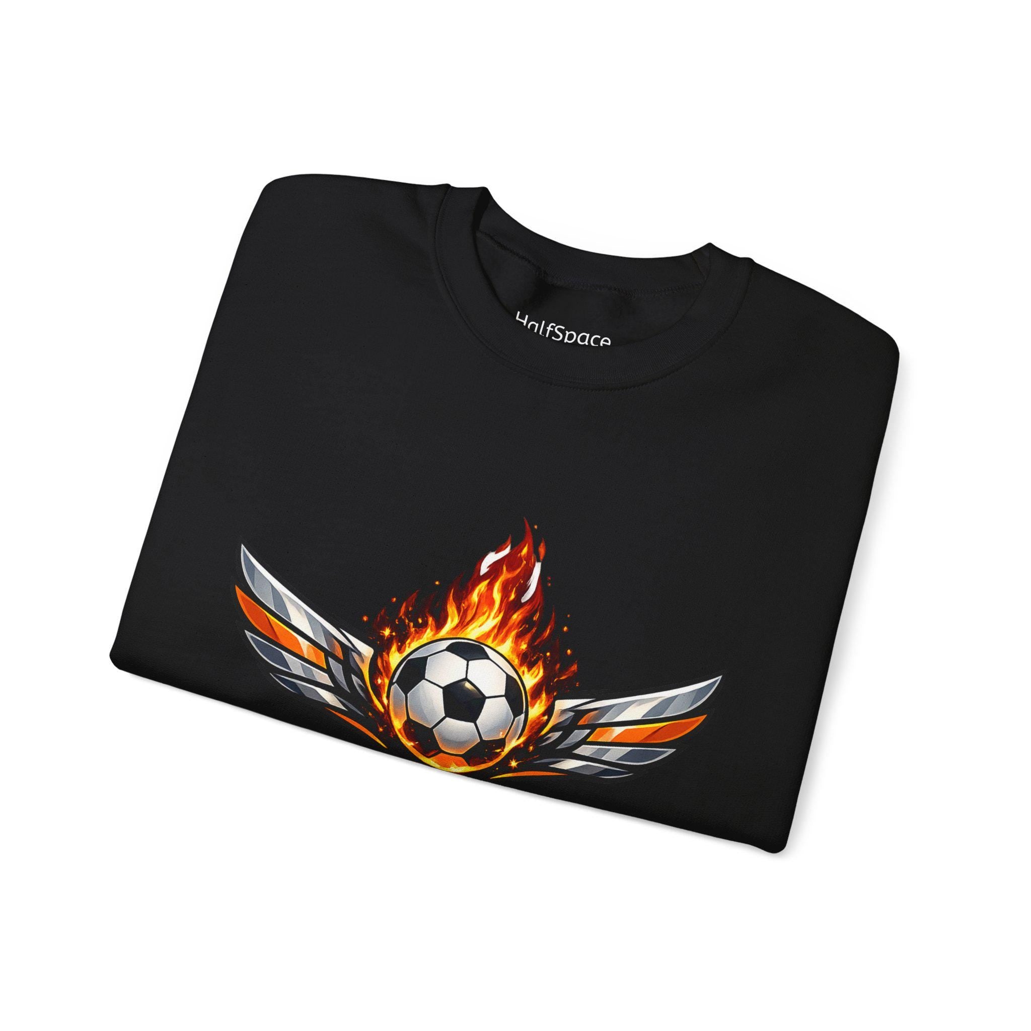 Flaming Soccer Ball Wings sweatshirt | Sports Graphic Crewneck | Minimal Streetwear