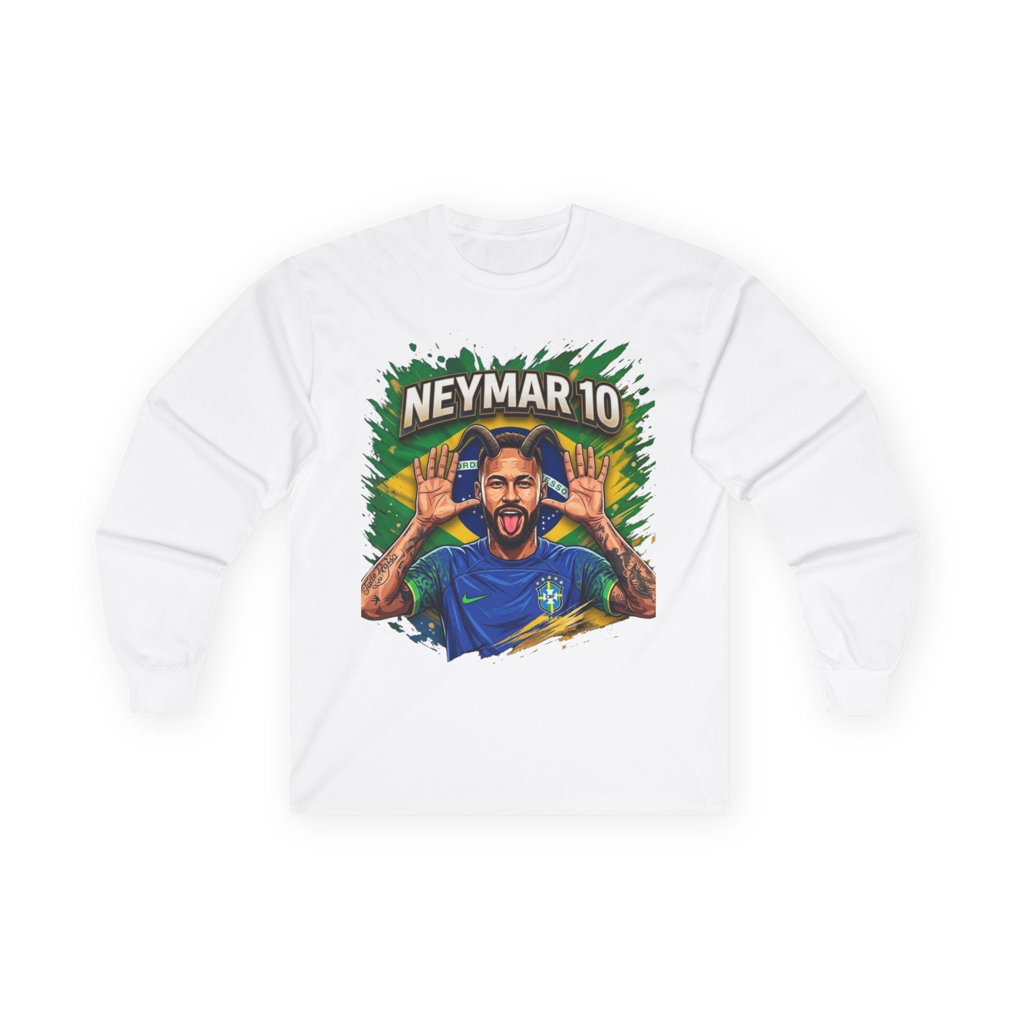 Neymar Jr. 10 Long Sleeve Tee | Vintage Feel Cotton Football Fandom Shirt