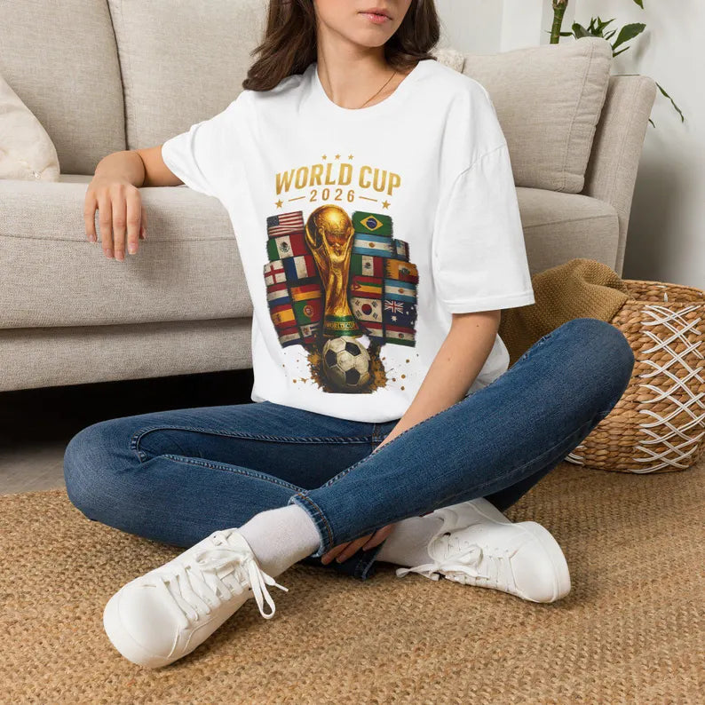 World Cup 2026 Trophy and Flags T-Shirt | Soccer Tournament Tee | Football/Soccer Fans