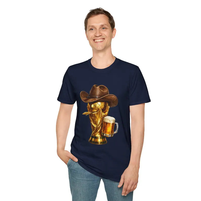 Cowboy Soccer Beer T-Shirt | Western Trophy Graphic Tee | HalfSpaceStudio WorldCup Apparel