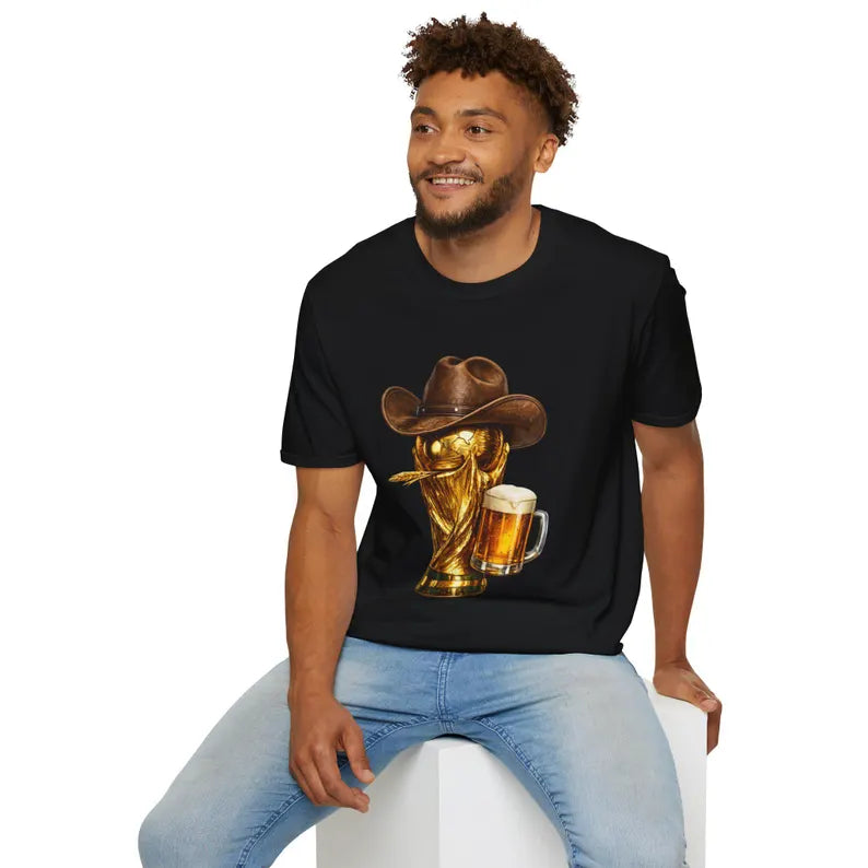 Cowboy Soccer Beer T-Shirt | Western Trophy Graphic Tee | HalfSpaceStudio WorldCup Apparel