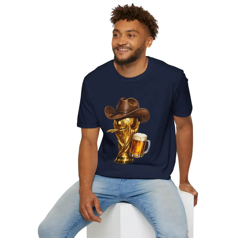 Cowboy Soccer Beer T-Shirt | Western Trophy Graphic Tee | HalfSpaceStudio WorldCup Apparel