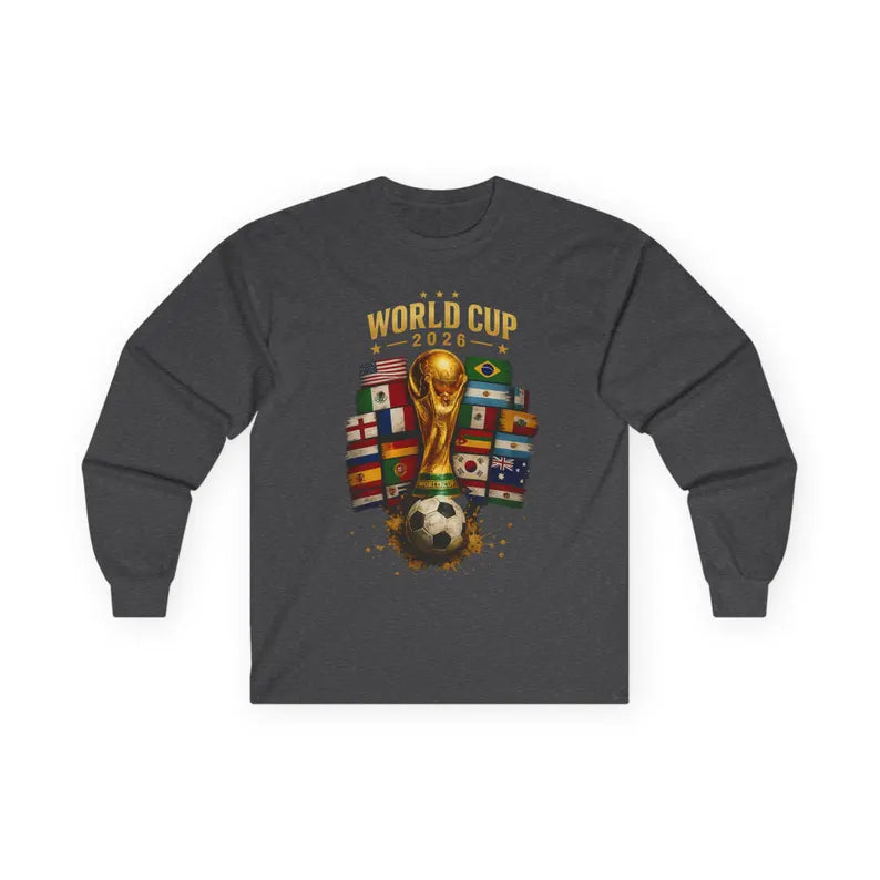 World Cup 2026 Trophy and Flags Long Sleeve Tee | Soccer/Football Fans | HalfSpaceStudio