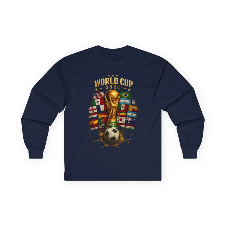World Cup 2026 Trophy and Flags Long Sleeve Tee | Soccer/Football Fans | HalfSpaceStudio