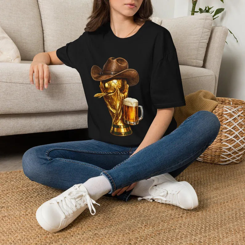 Cowboy Soccer Beer T-Shirt | Western Trophy Graphic Tee | HalfSpaceStudio WorldCup Apparel