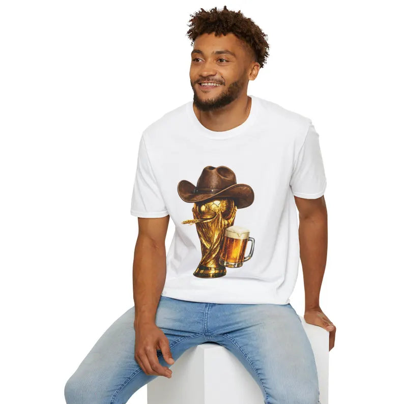 Cowboy Soccer Beer T-Shirt | Western Trophy Graphic Tee | HalfSpaceStudio WorldCup Apparel