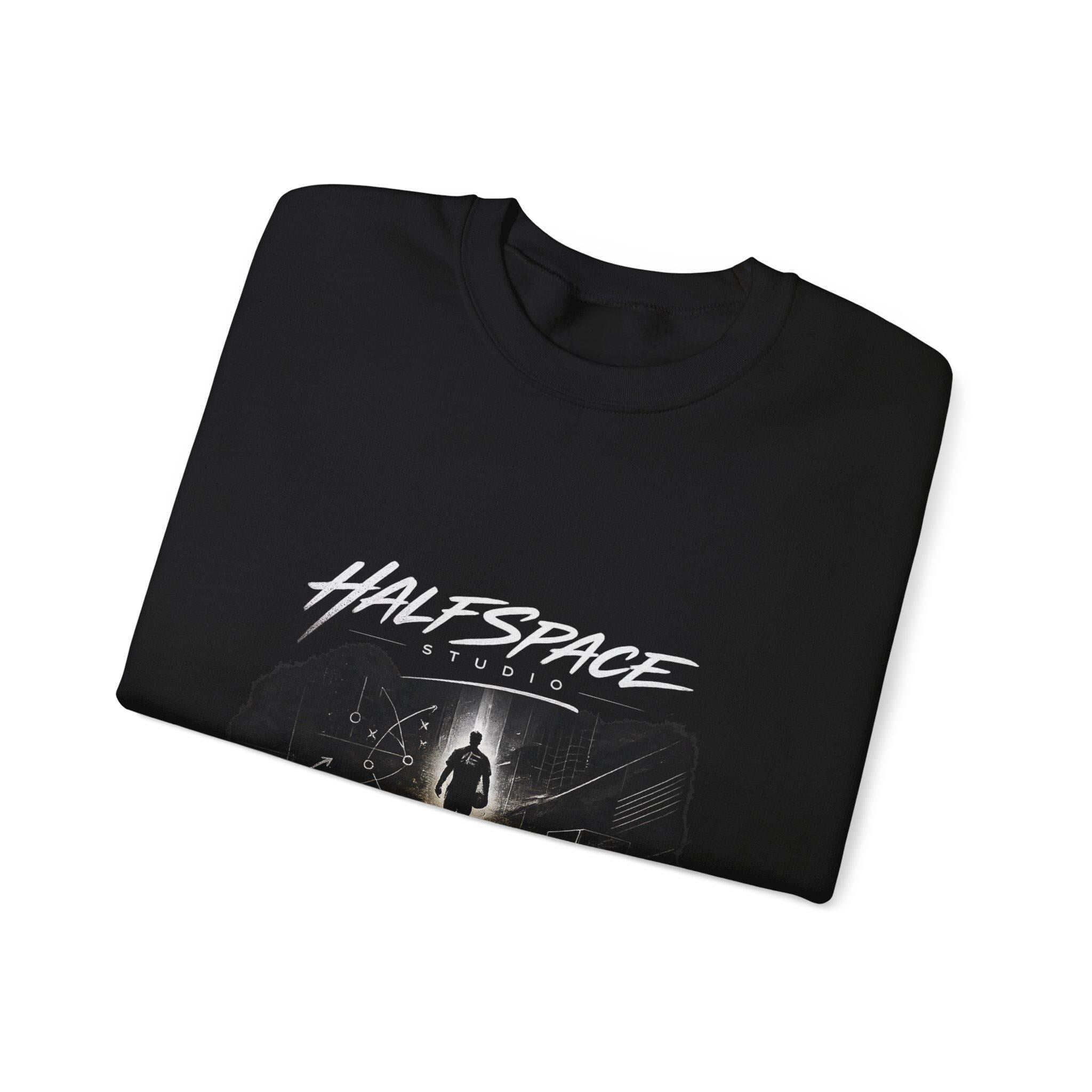 Silhouette Portal Walk, Sweatshirt | Lone Figure, Night Sky, Glowing Circle xFootball-HalfSpace Studio.