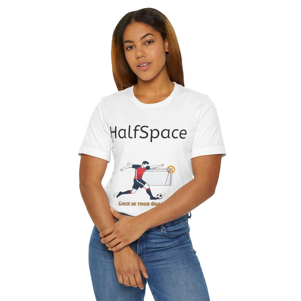 HalfSpace Soccer Player T-Shirt | Lock In Your Goals design