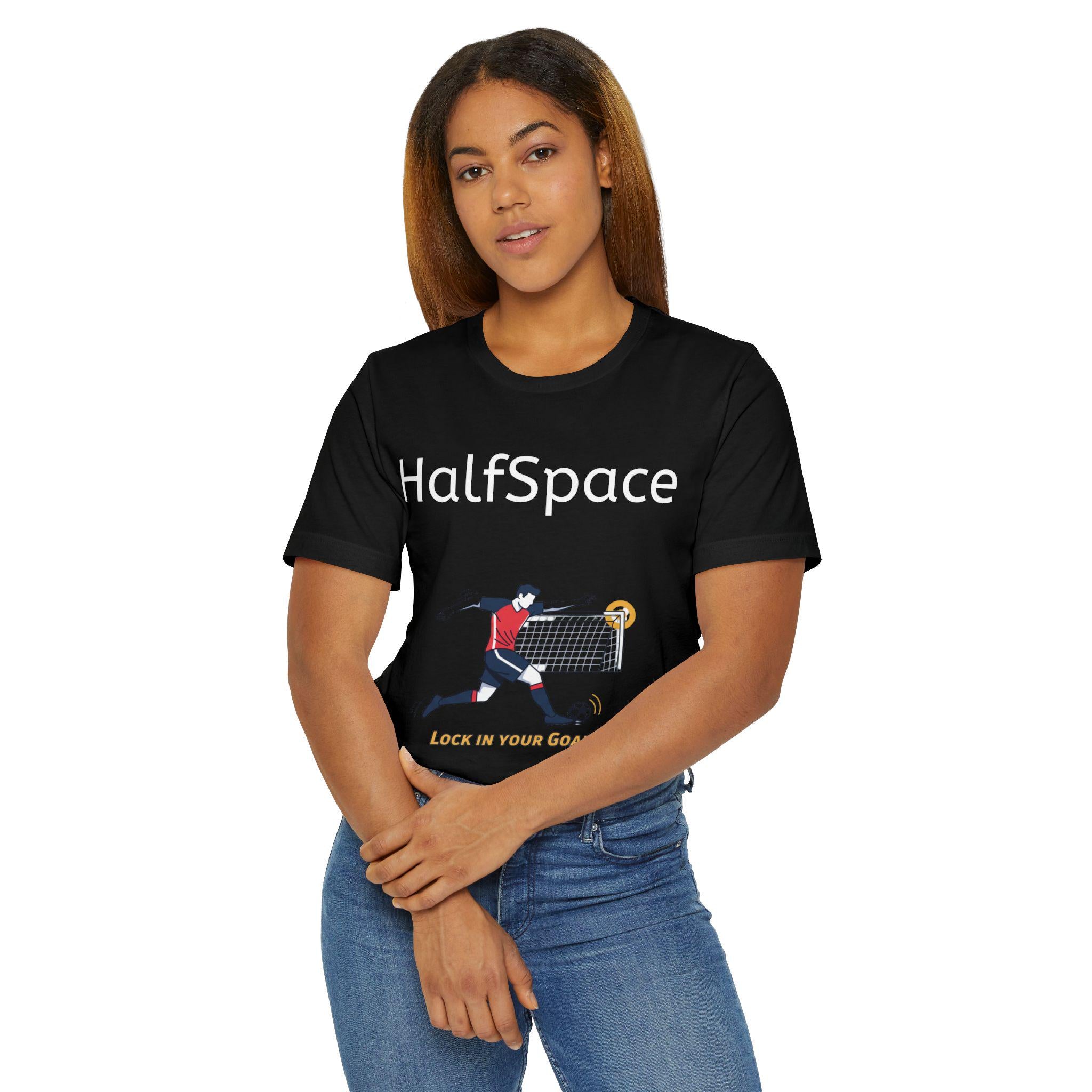 HalfSpace Soccer Player T-Shirt | Lock In Your Goals design