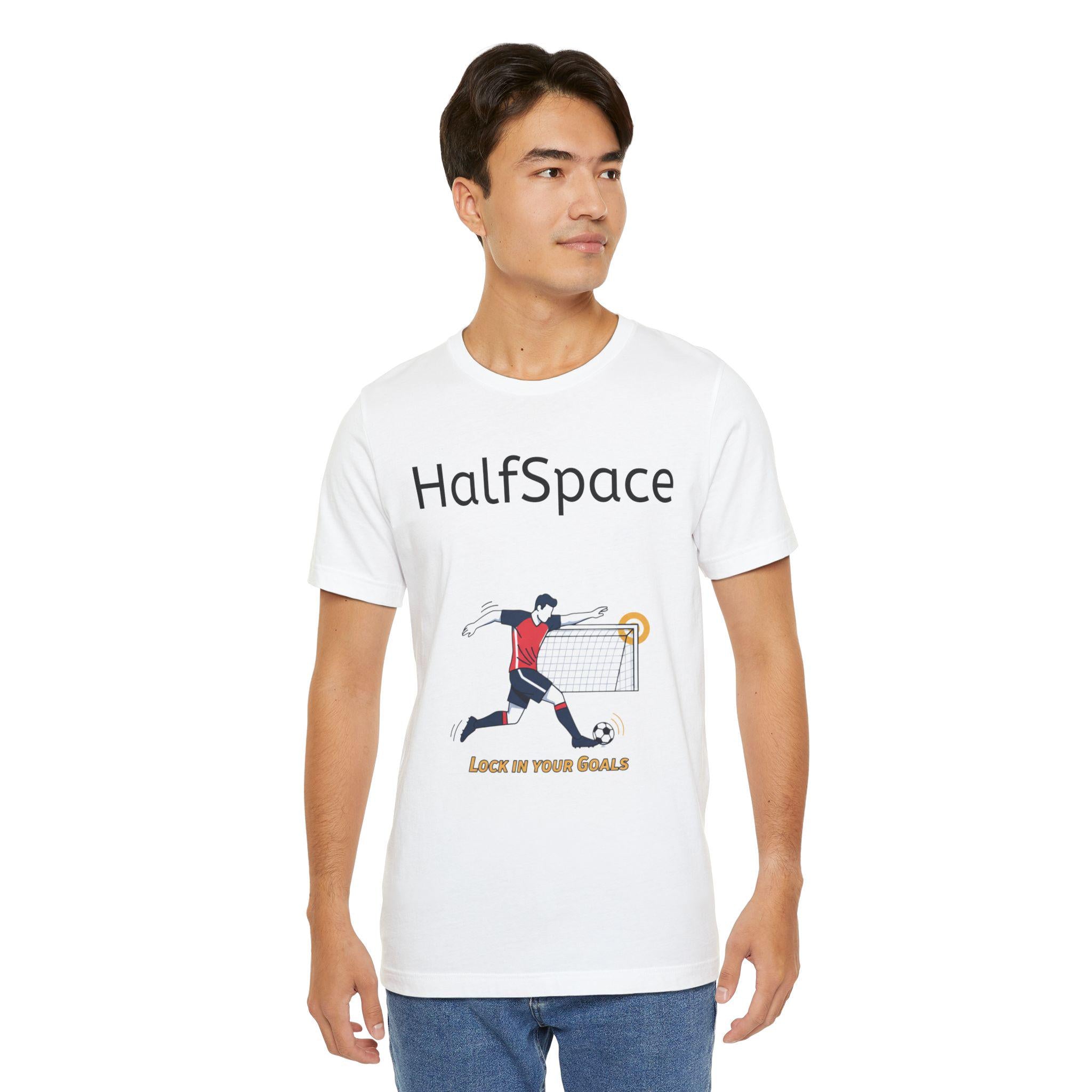 HalfSpace Soccer Player T-Shirt | Lock In Your Goals design
