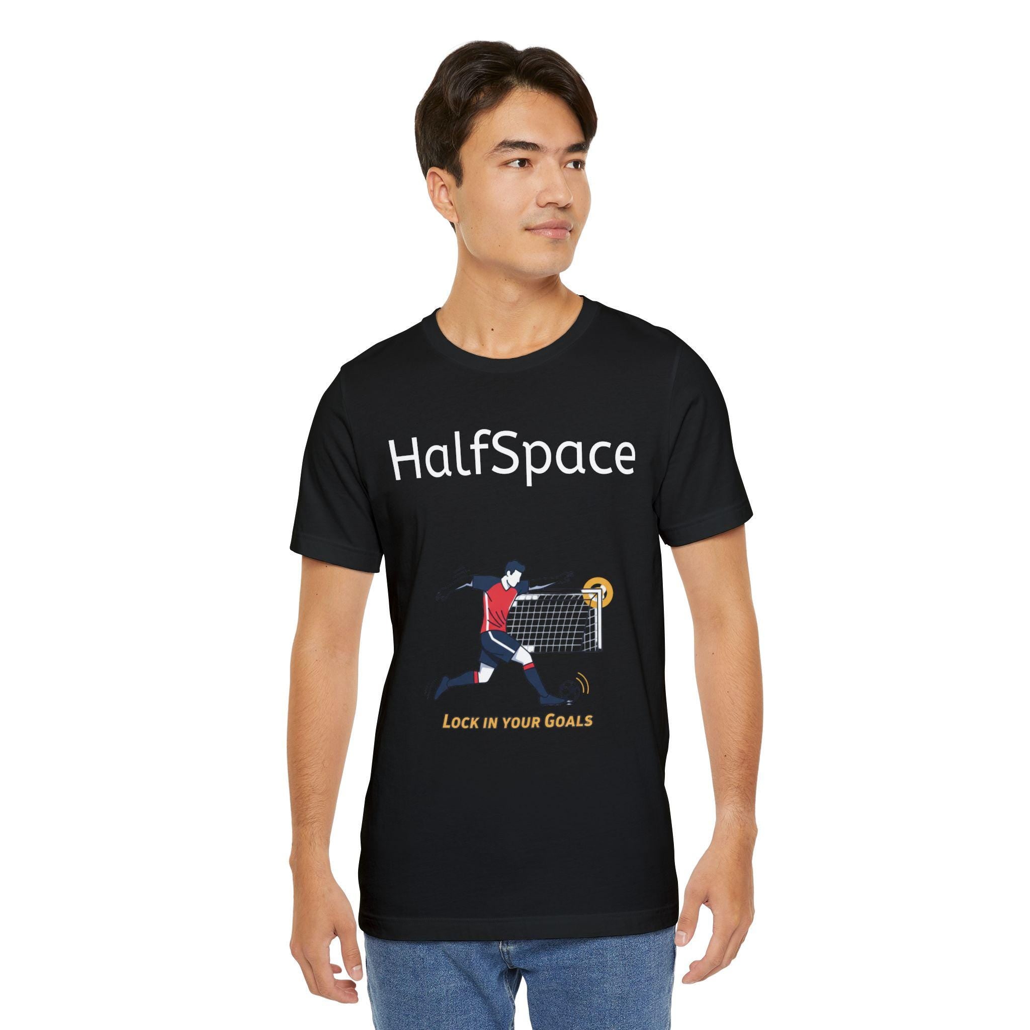 HalfSpace Soccer Player T-Shirt | Lock In Your Goals design
