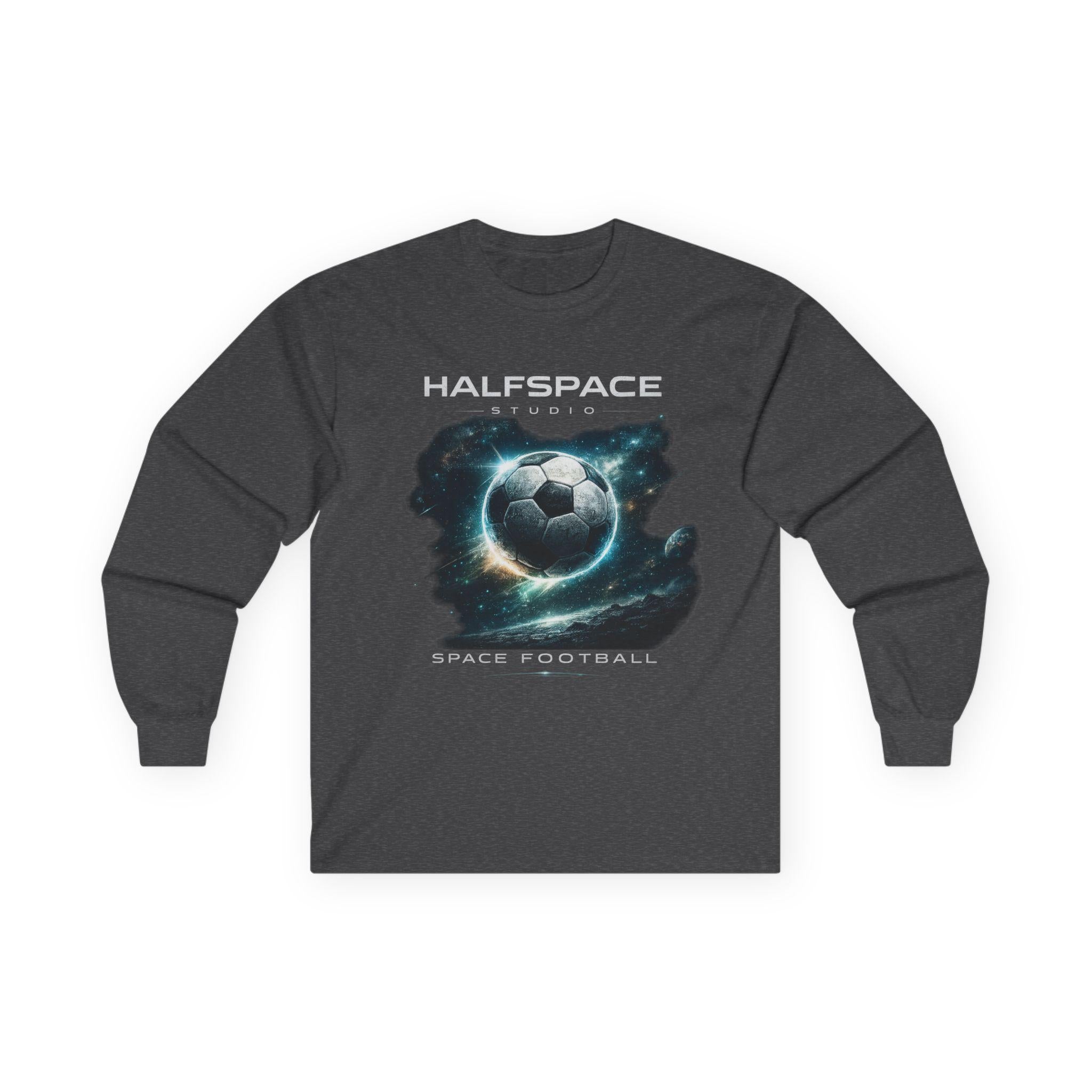 HalfSpace Studio Space Football Long Sleeve Tee | Soccer Planet Graphic-HalfSpace Studio