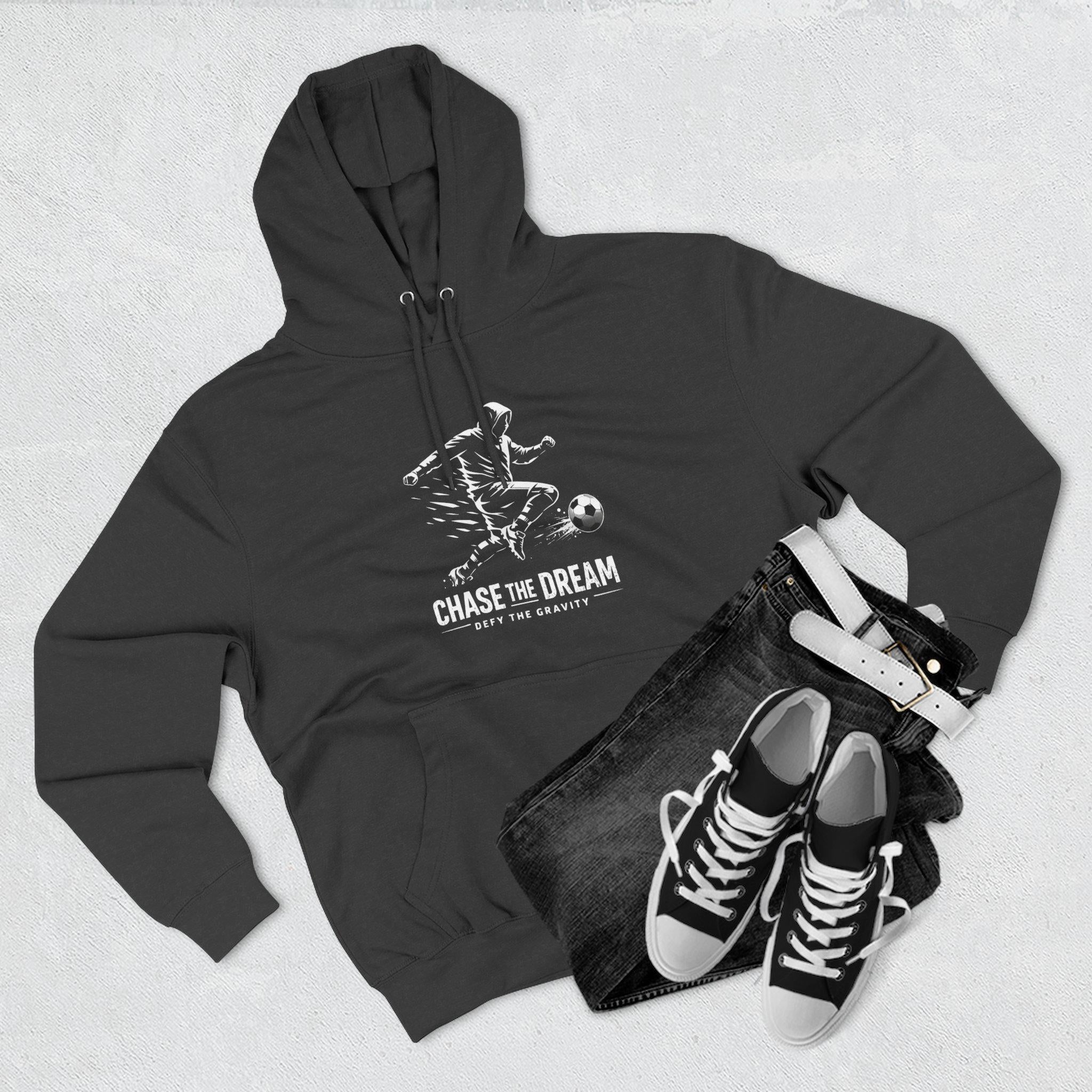 Chase The Dream Soccer Player hoodie | Three-Panel Fleece Hoodie | HalfSpace Studio branding | Streetwear Minimal