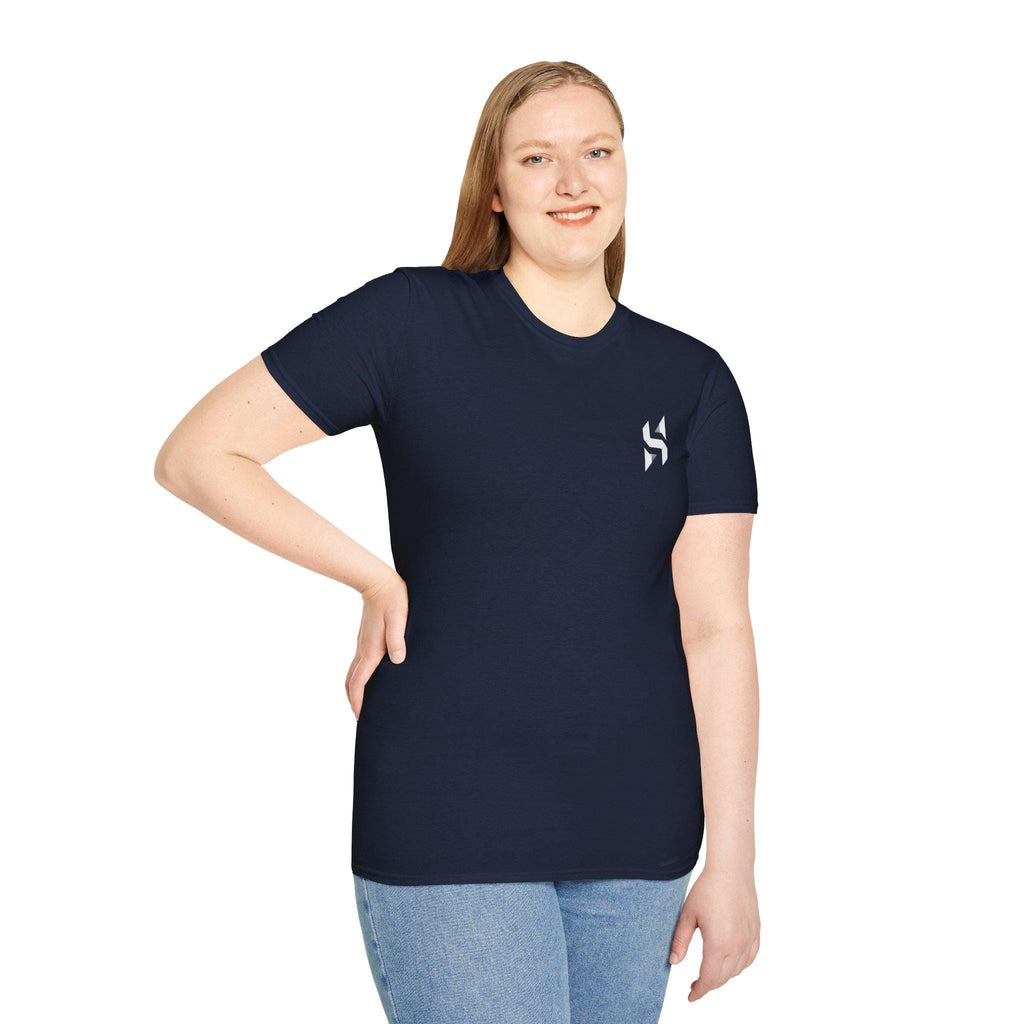 Geometric HS Logo T-Shirt | Minimal Chest Emblem, Monochrome Streetwear | HalfSpace Studio Branding