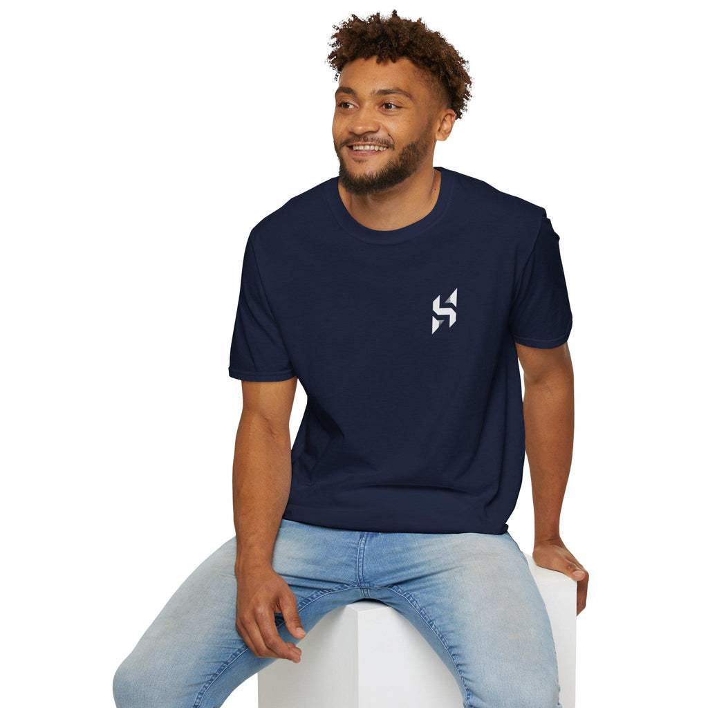 Geometric HS Logo T-Shirt | Minimal Chest Emblem, Monochrome Streetwear | HalfSpace Studio Branding