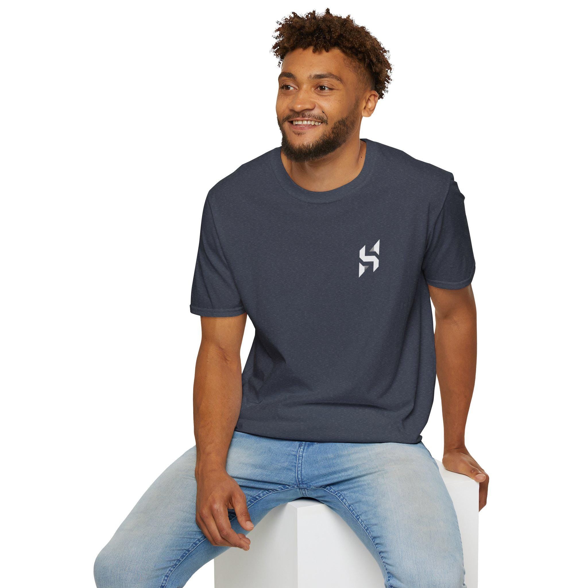 Geometric HS Logo T-Shirt | Minimal Chest Emblem, Monochrome Streetwear | HalfSpace Studio Branding
