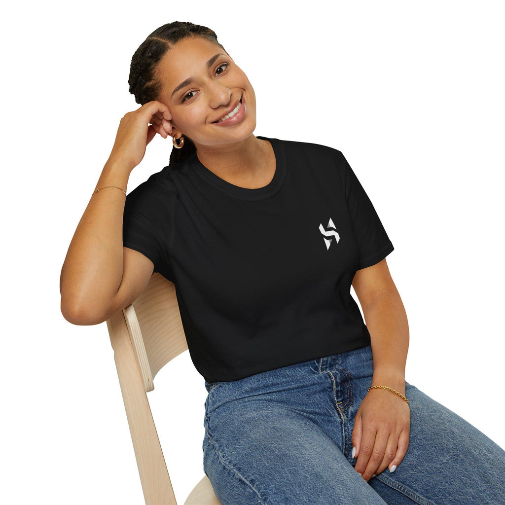 Geometric HS Logo T-Shirt | Minimal Chest Emblem, Monochrome Streetwear | HalfSpace Studio Branding