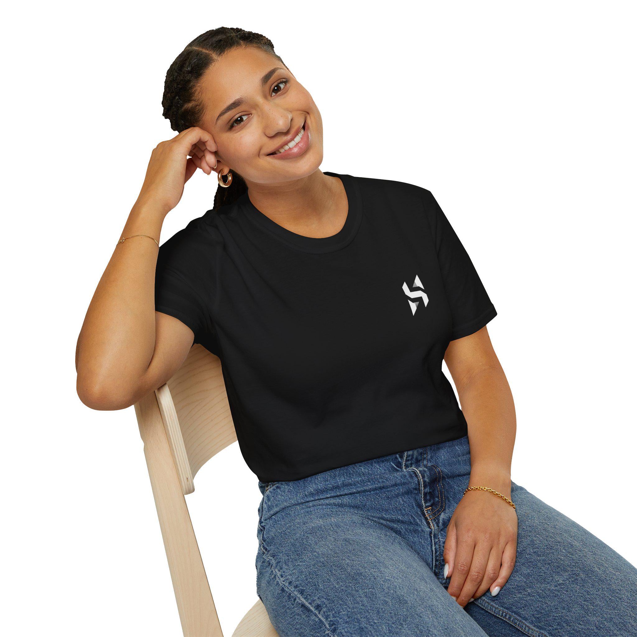 Geometric HS Logo T-Shirt | Minimal Chest Emblem, Monochrome Streetwear | HalfSpace Studio Branding