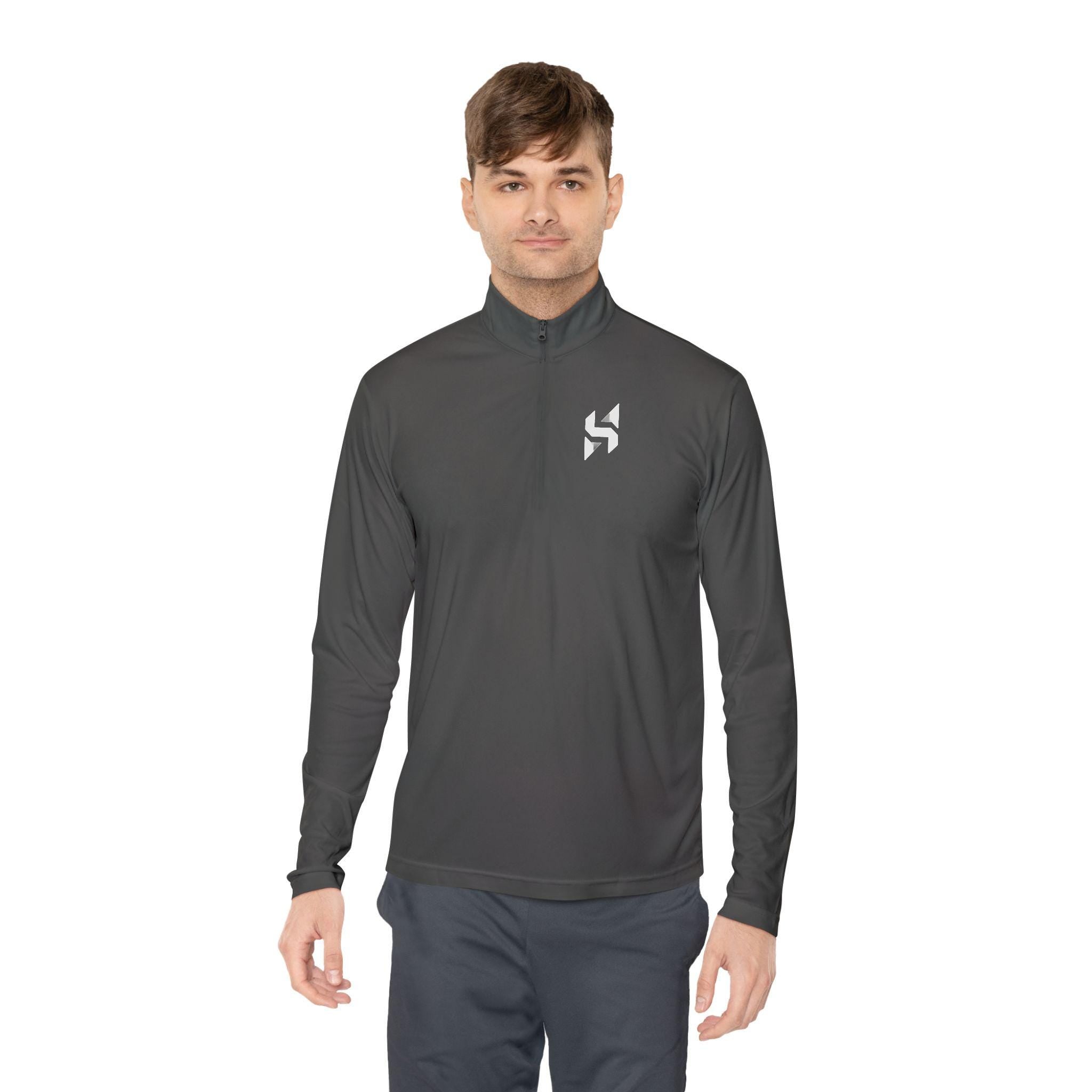 Minimal Geometric Logo Quarter-Zip Pullover | Small Chest Emblem | Streetwear | Athleticwear | HalfSpace Studio Branding