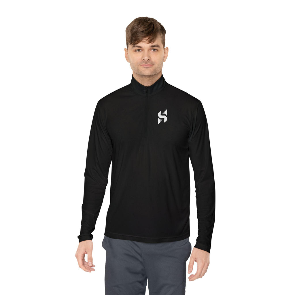 Minimal Geometric Logo Quarter-Zip Pullover | Small Chest Emblem | Streetwear | Athleticwear | HalfSpace Studio Branding