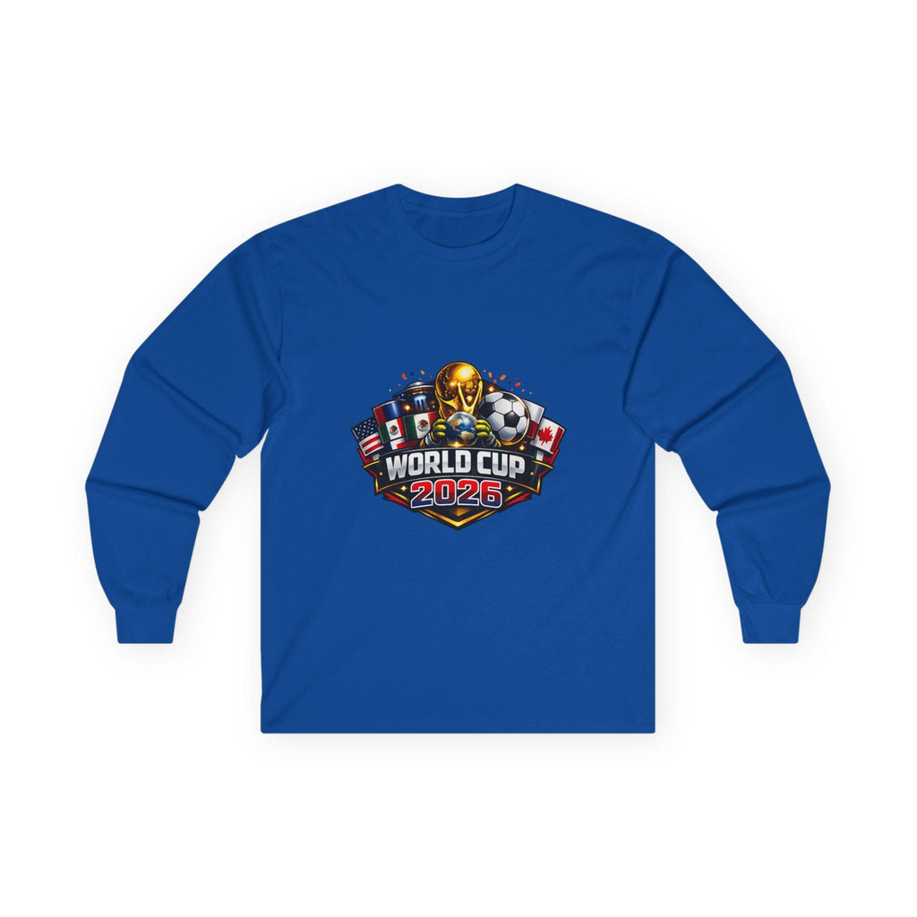 World Cup 2026 Long Sleeve Soccer Tee | Vintage Feel Cotton, Flags, Trophy
