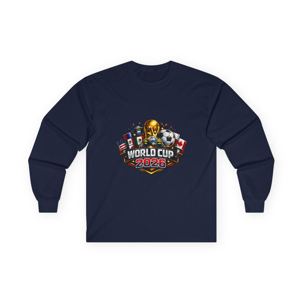 World Cup 2026 Long Sleeve Soccer Tee | Vintage Feel Cotton, Flags, Trophy