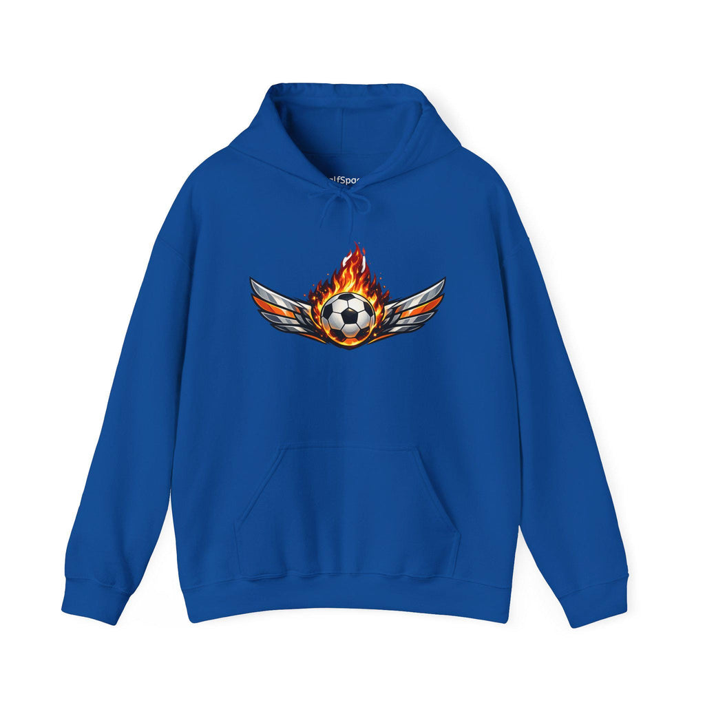 Flaming Soccer Ball Wings Hoodie | Sports Graphic Pullover | Minimal Streetwear