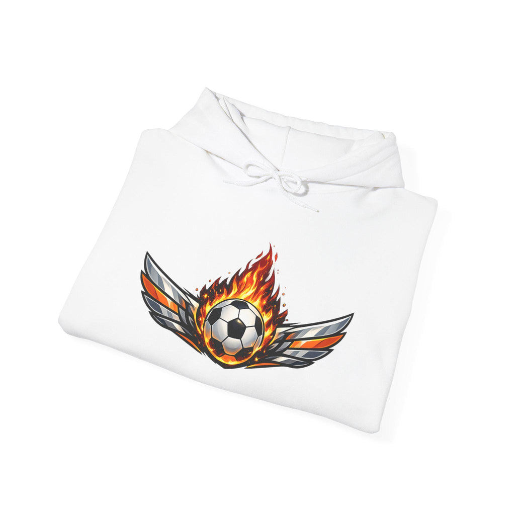 Flaming Soccer Ball Wings Hoodie | Sports Graphic Pullover | Minimal Streetwear