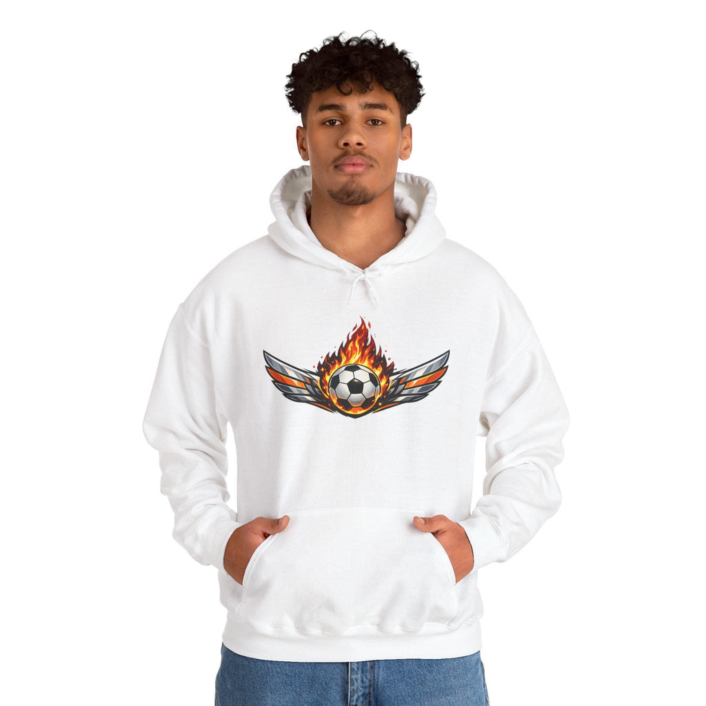 Flaming Soccer Ball Wings Hoodie | Sports Graphic Pullover | Minimal Streetwear