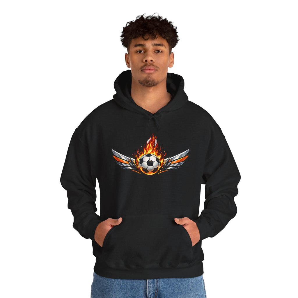 Flaming Soccer Ball Wings Hoodie | Sports Graphic Pullover | Minimal Streetwear