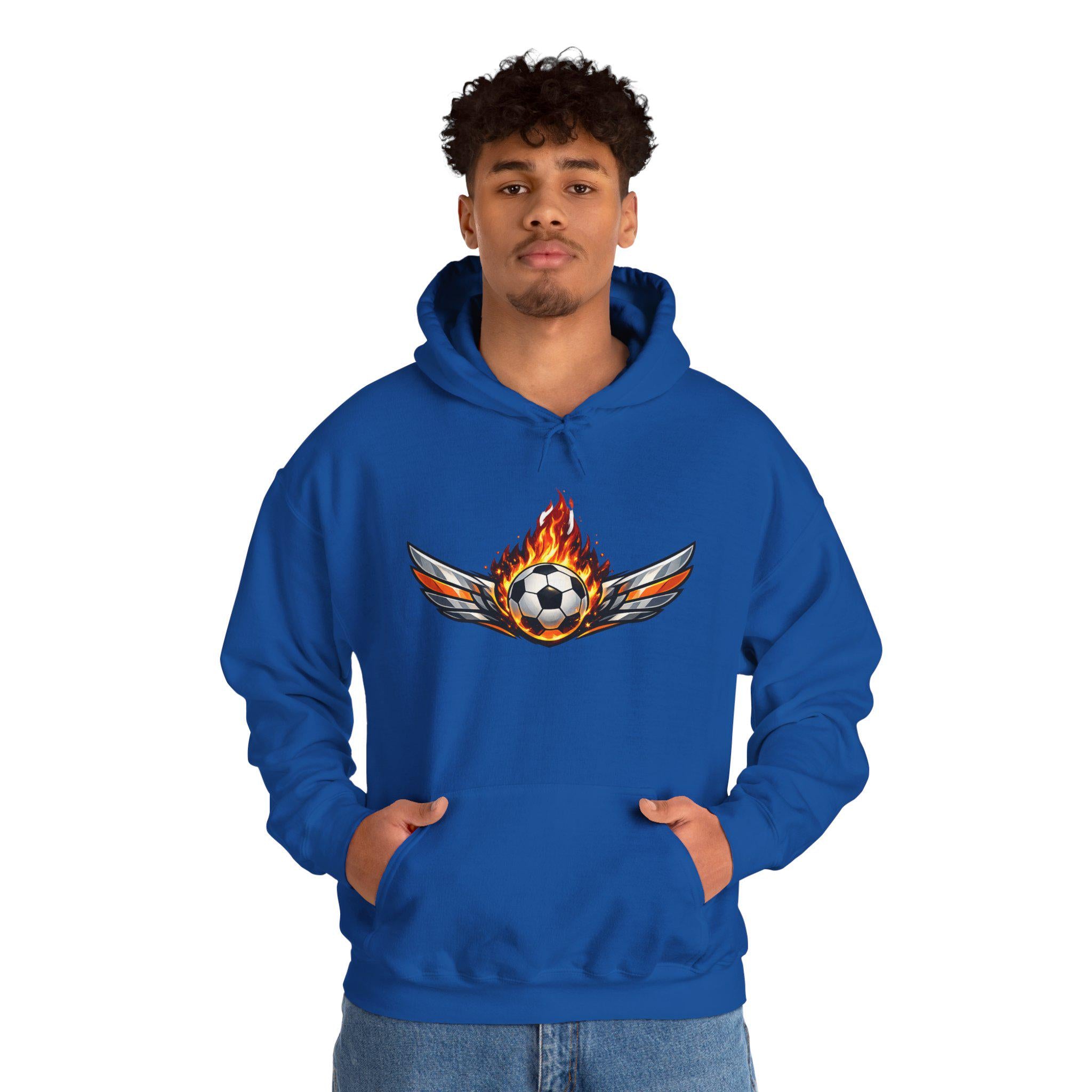 Flaming Soccer Ball Wings Hoodie | Sports Graphic Pullover | Minimal Streetwear