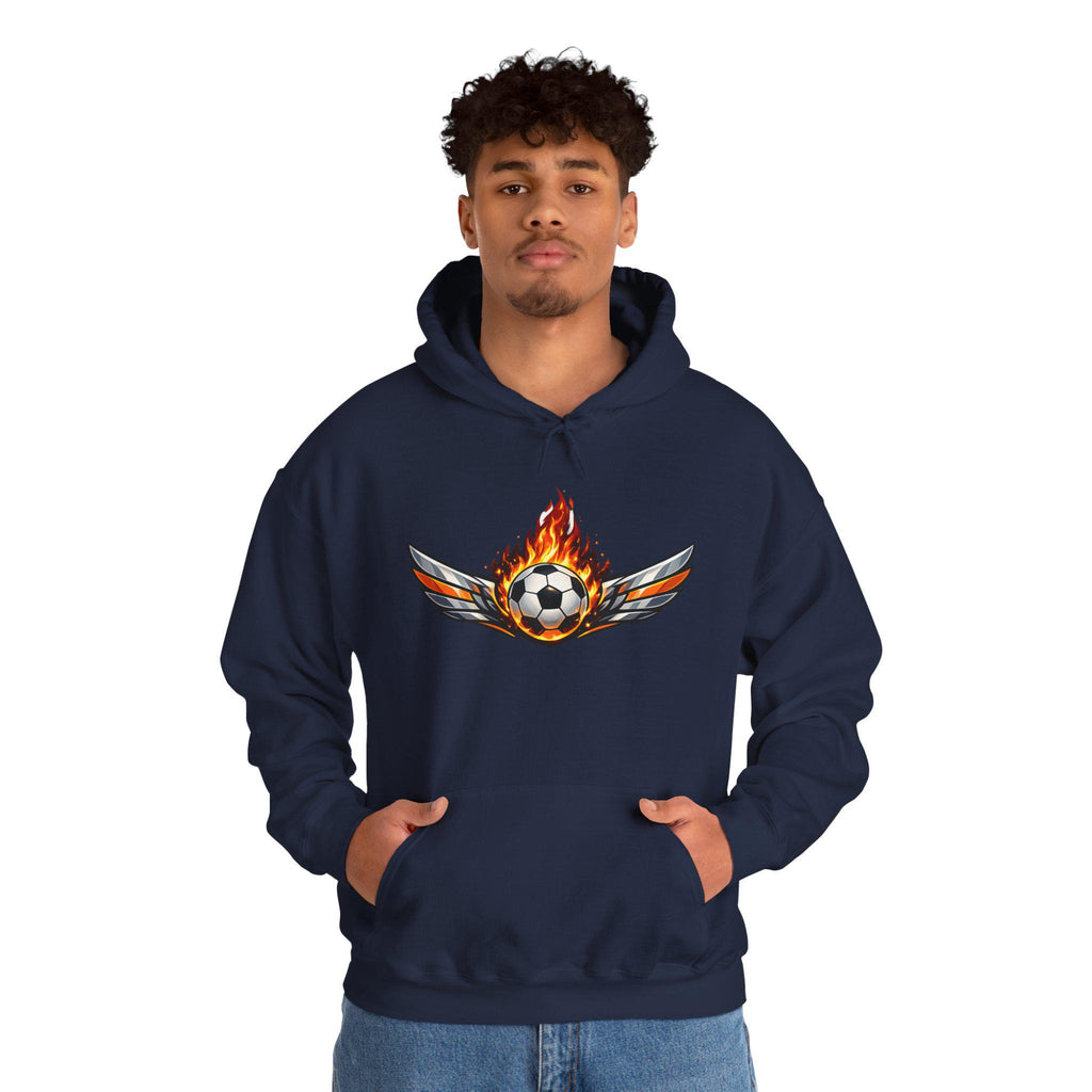 Flaming Soccer Ball Wings Hoodie | Sports Graphic Pullover | Minimal Streetwear