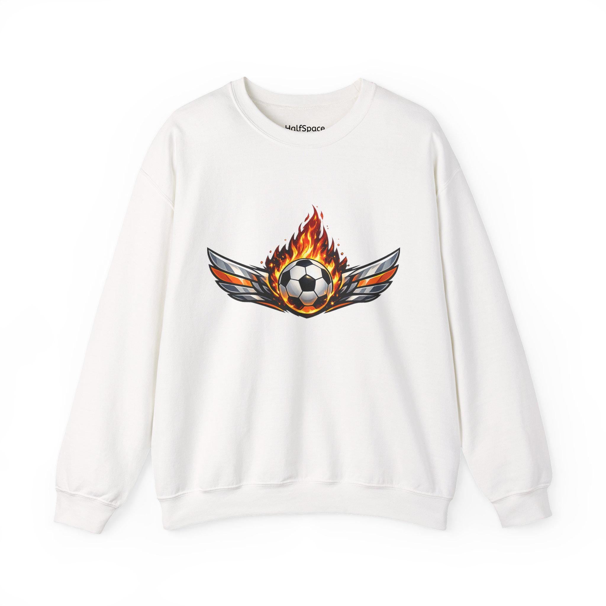 Flaming Soccer Ball Wings sweatshirt | Sports Graphic Crewneck | Minimal Streetwear