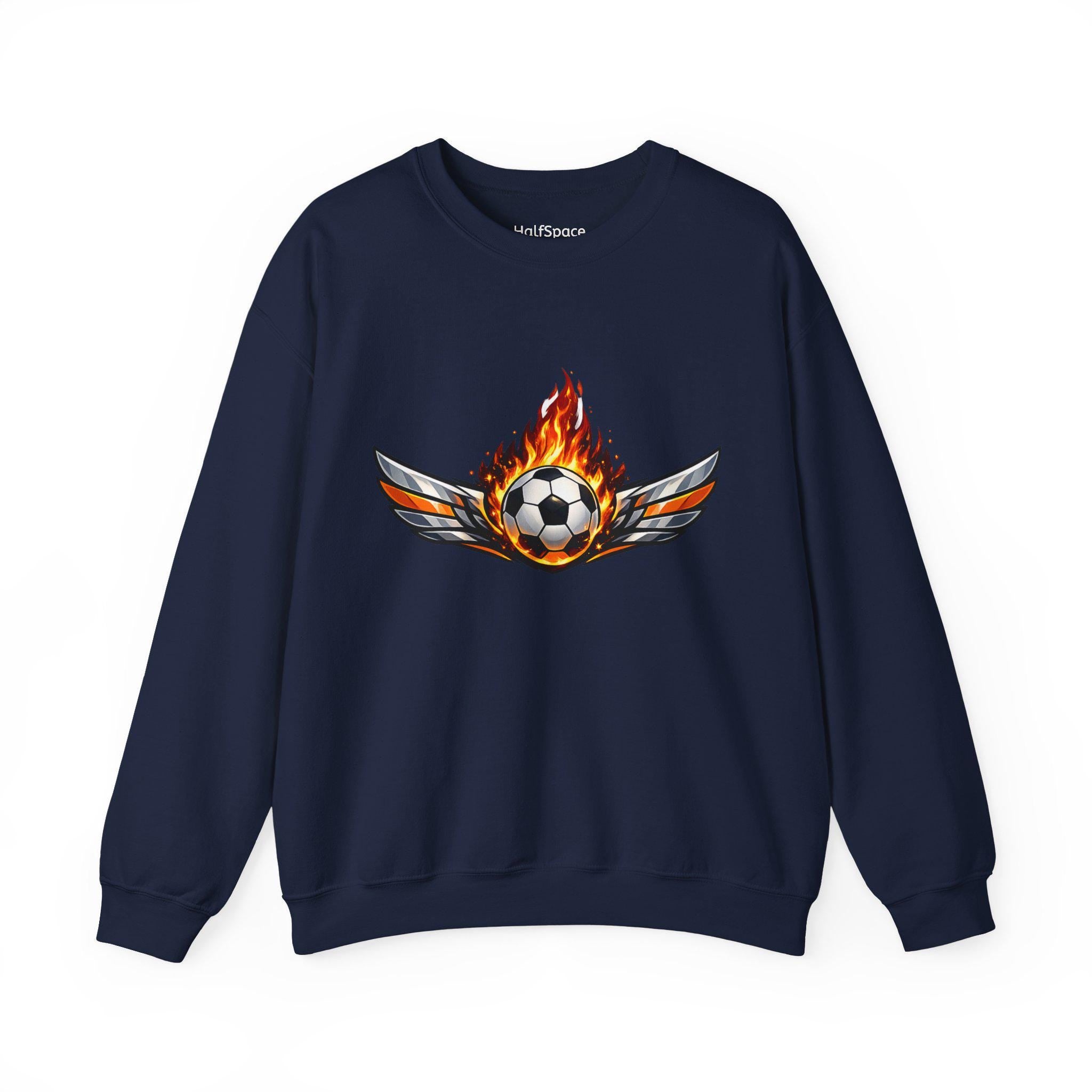Flaming Soccer Ball Wings sweatshirt | Sports Graphic Crewneck | Minimal Streetwear