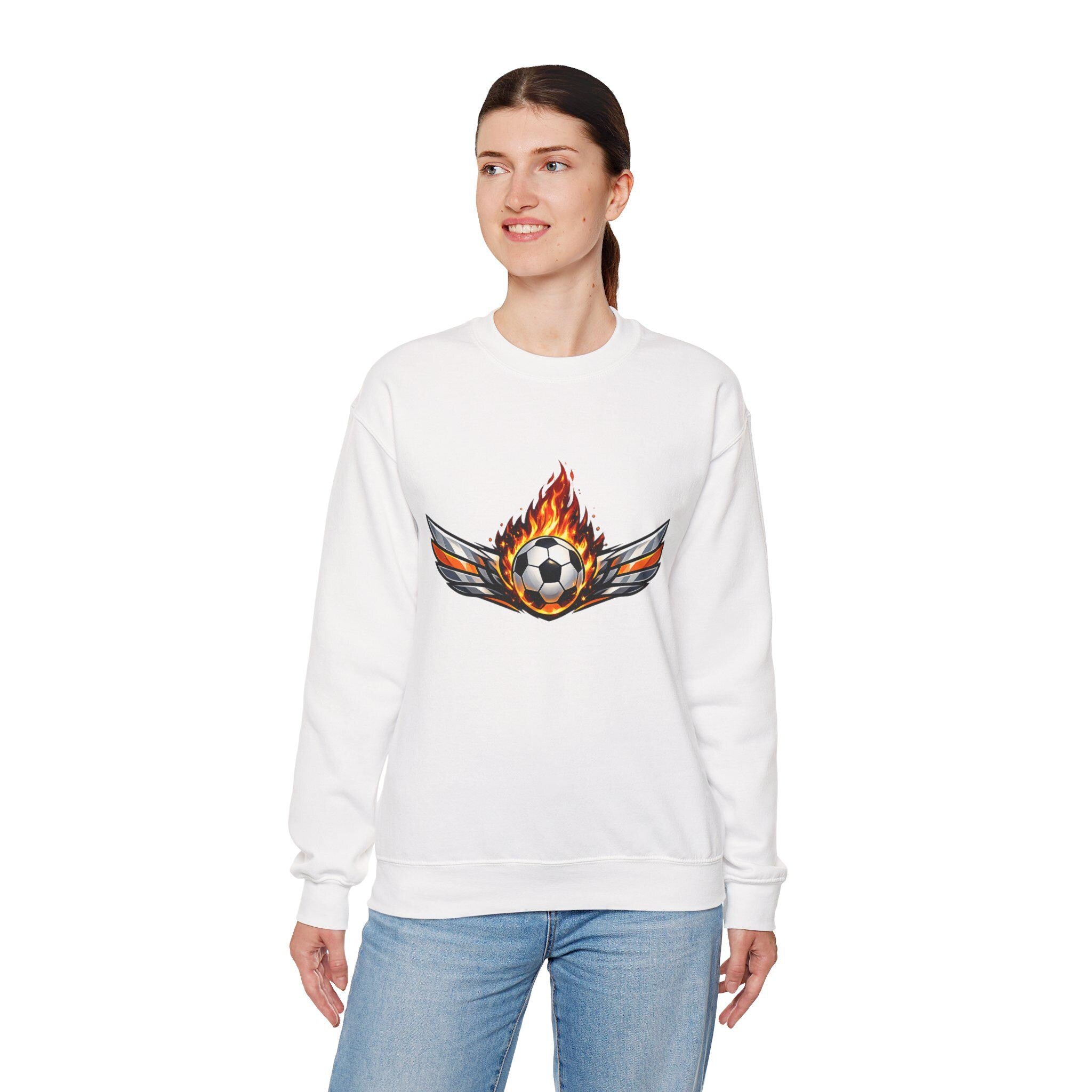 Flaming Soccer Ball Wings sweatshirt | Sports Graphic Crewneck | Minimal Streetwear