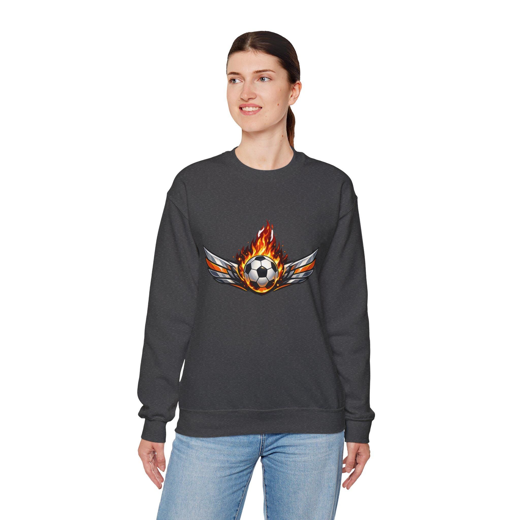 Flaming Soccer Ball Wings sweatshirt | Sports Graphic Crewneck | Minimal Streetwear