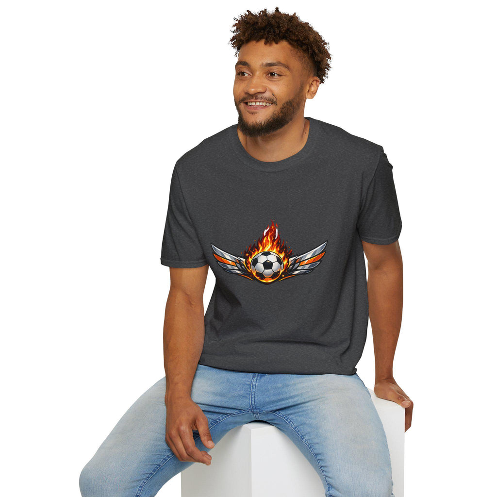 Flaming Soccer Ball Wings T-Shirt | Football Graphic Tee | Minimal Streetwear