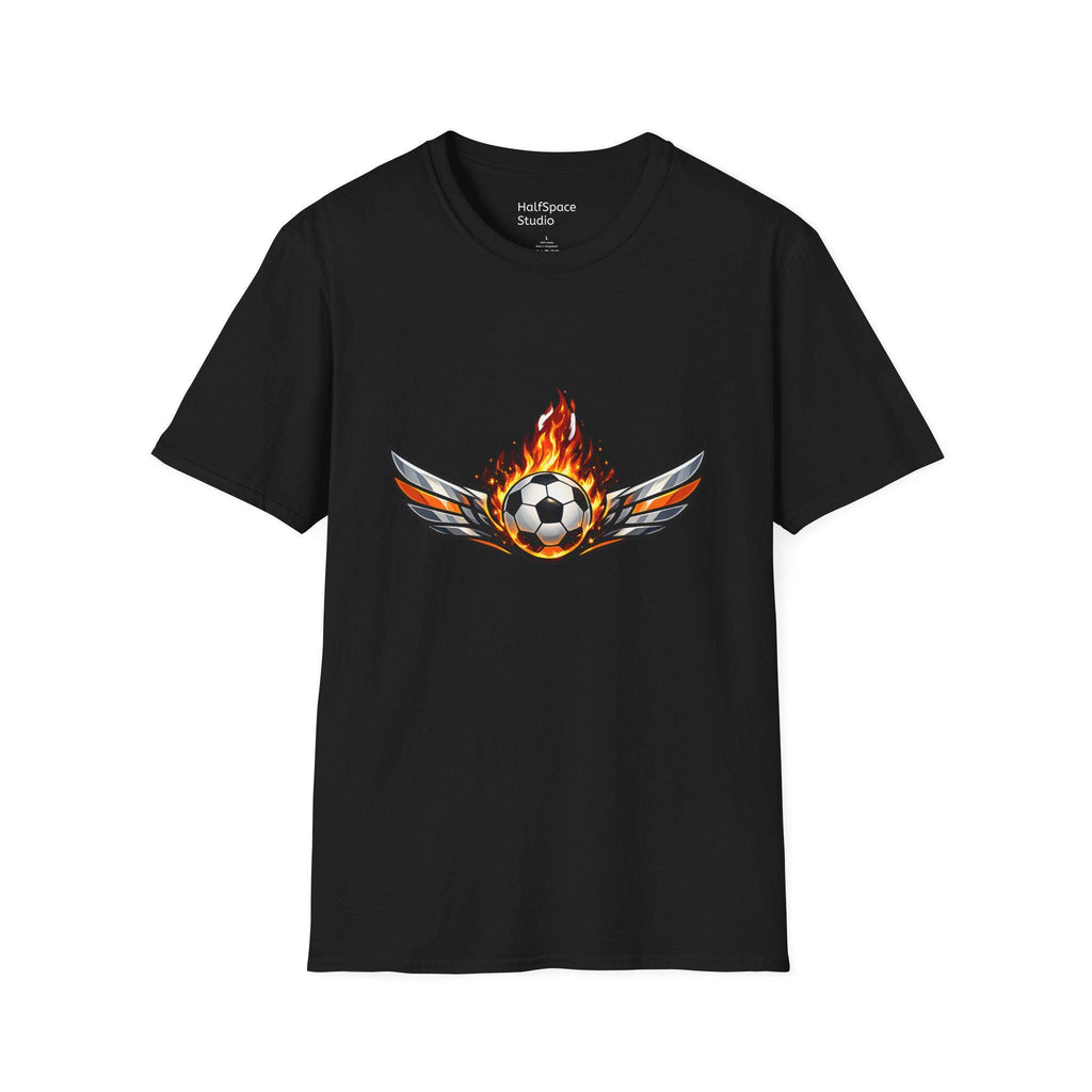 Flaming Soccer Ball Wings T-Shirt | Football Graphic Tee | Minimal Streetwear