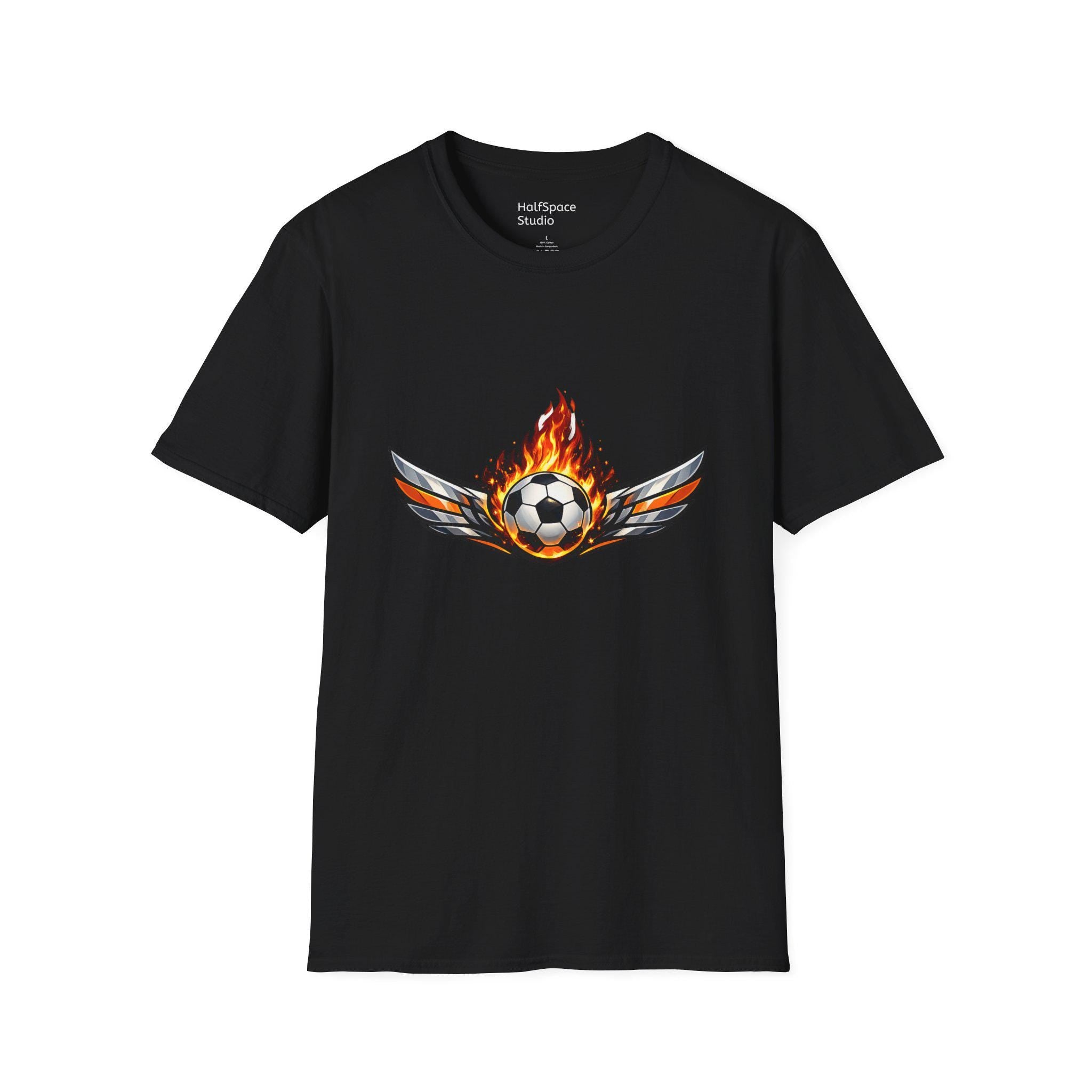Flaming Soccer Ball Wings T-Shirt | Football Graphic Tee | Minimal Streetwear
