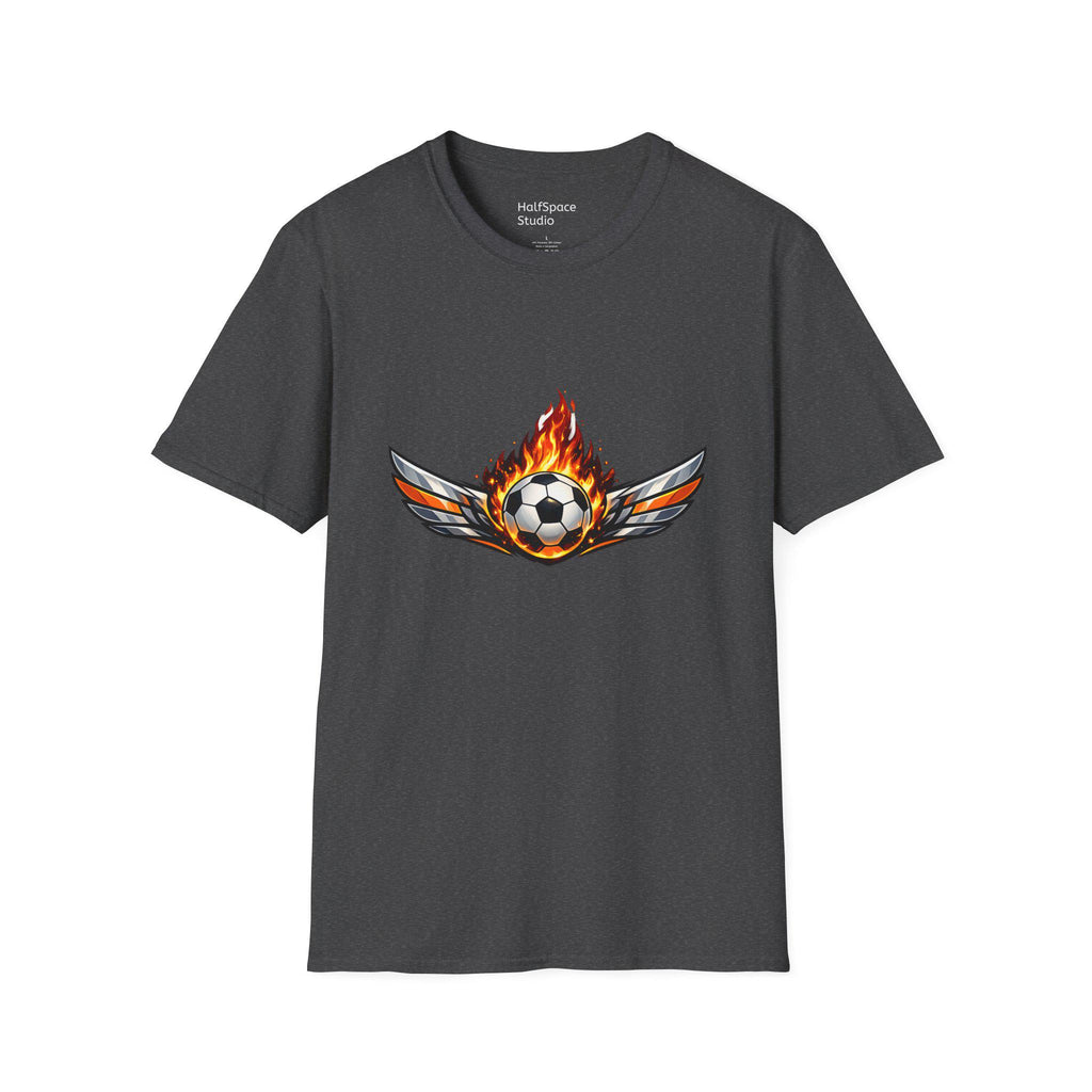 Flaming Soccer Ball Wings T-Shirt | Football Graphic Tee | Minimal Streetwear