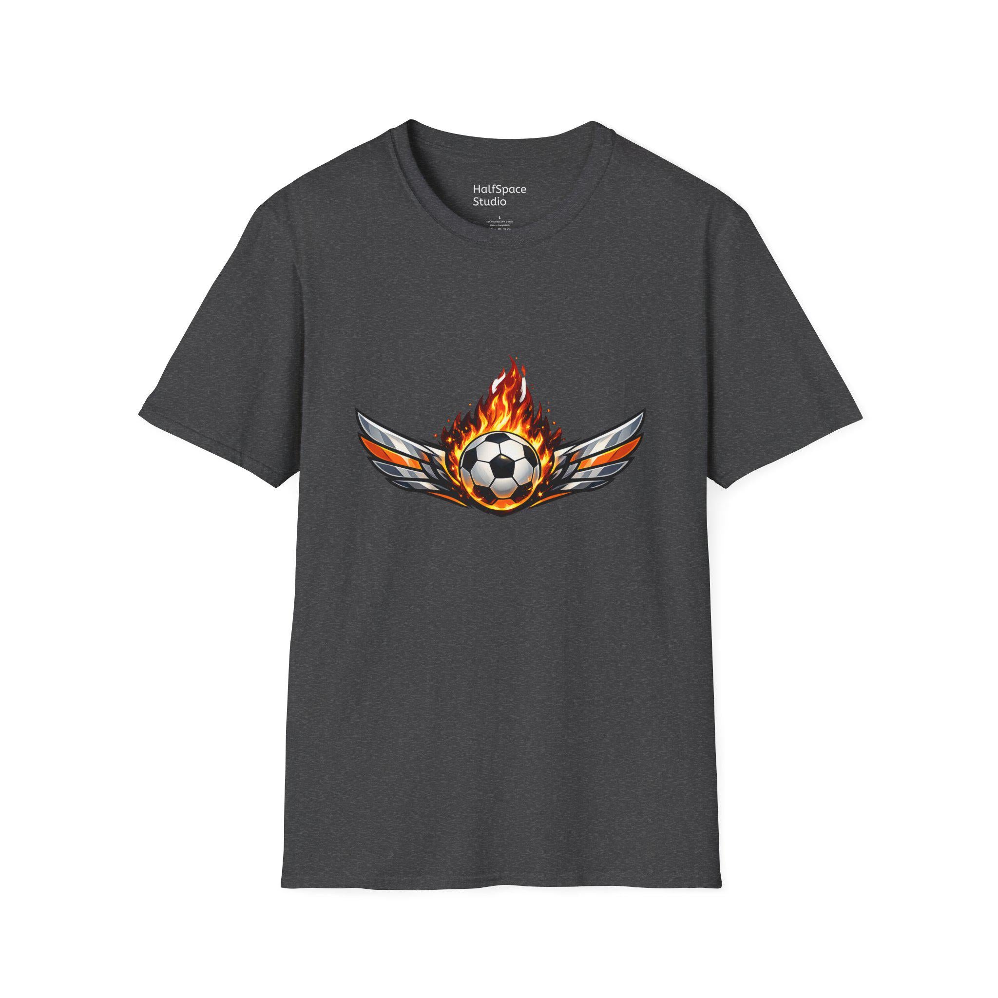 Flaming Soccer Ball Wings T-Shirt | Football Graphic Tee | Minimal Streetwear