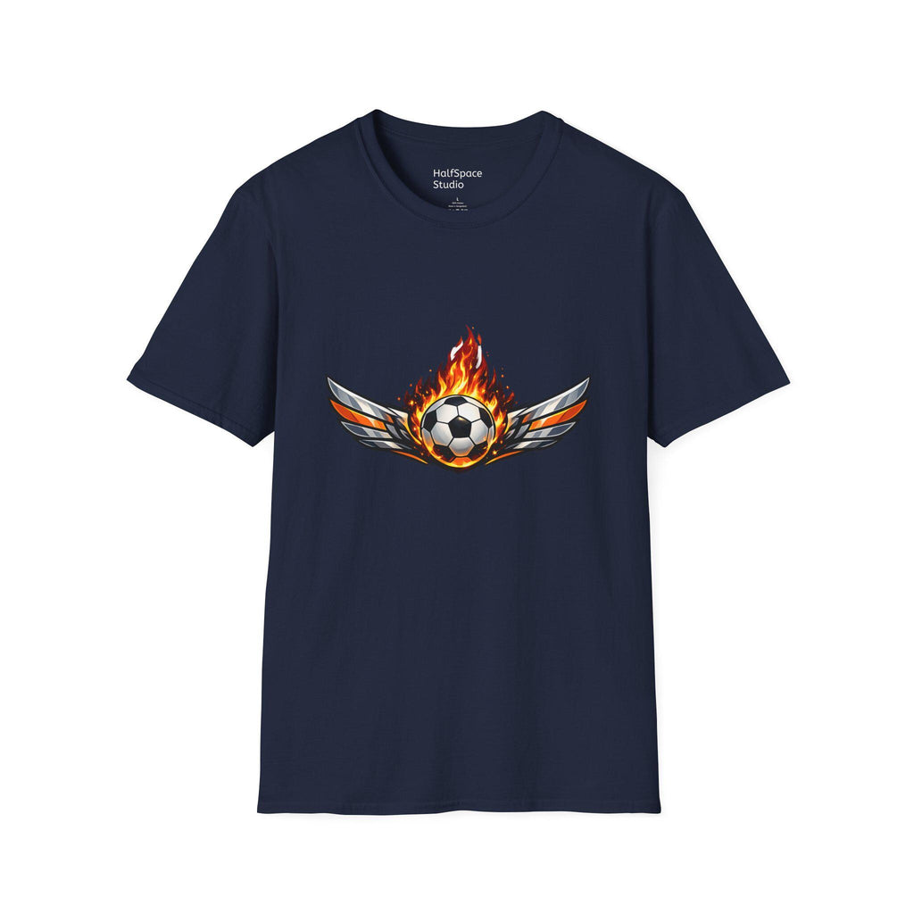 Flaming Soccer Ball Wings T-Shirt | Football Graphic Tee | Minimal Streetwear