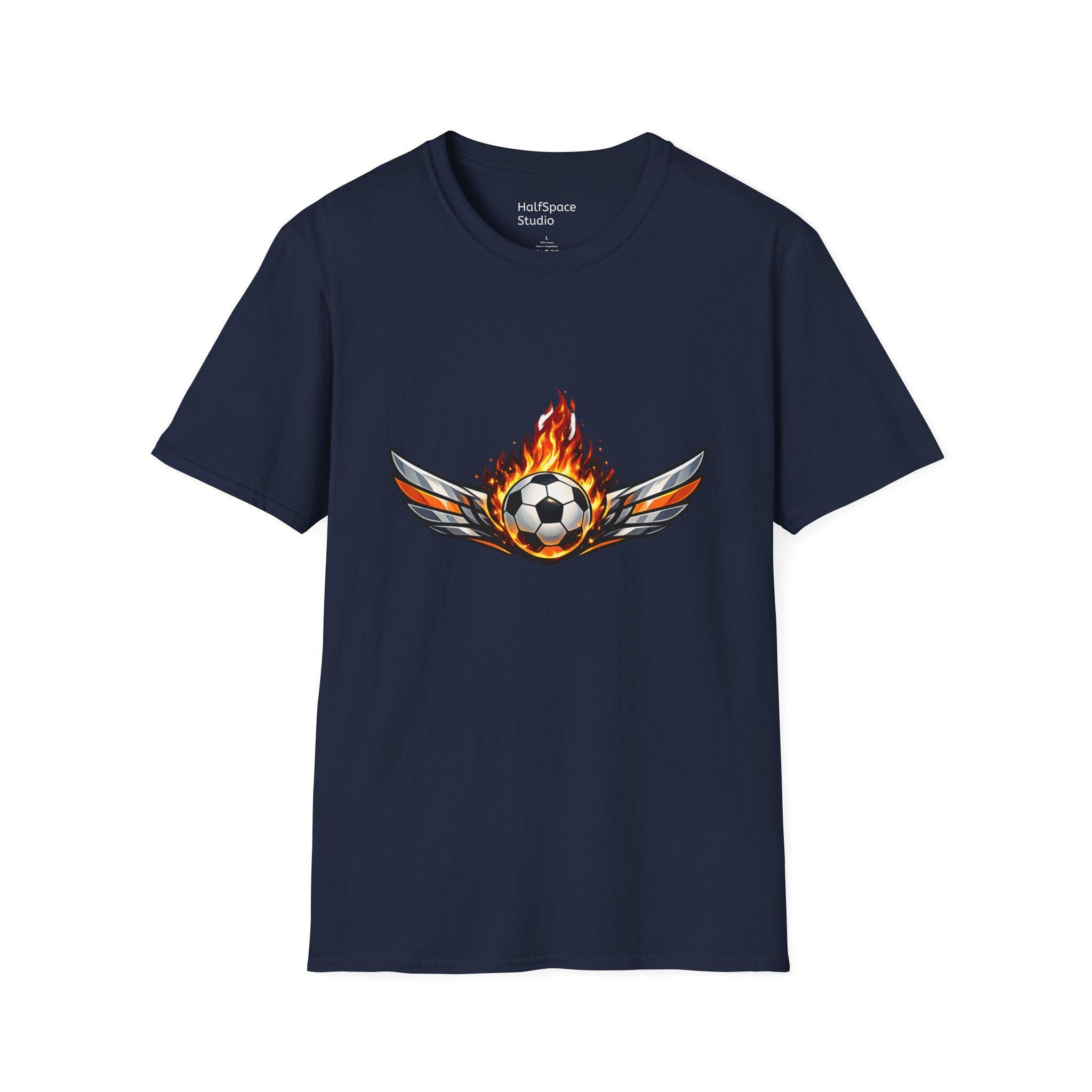 Flaming Soccer Ball Wings T-Shirt | Football Graphic Tee | Minimal Streetwear